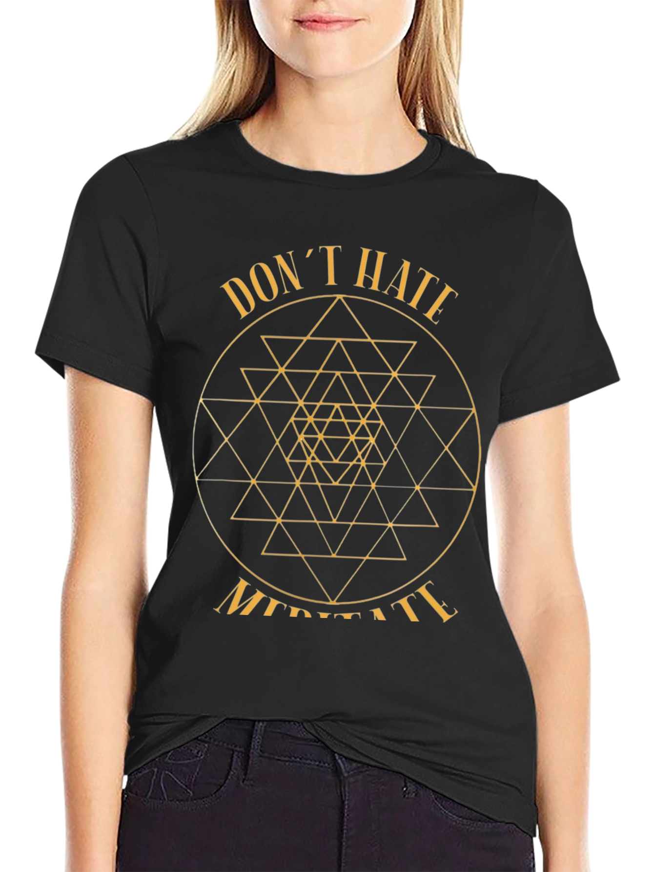 Dont Hate Meditate Black Graphic T-Shirt