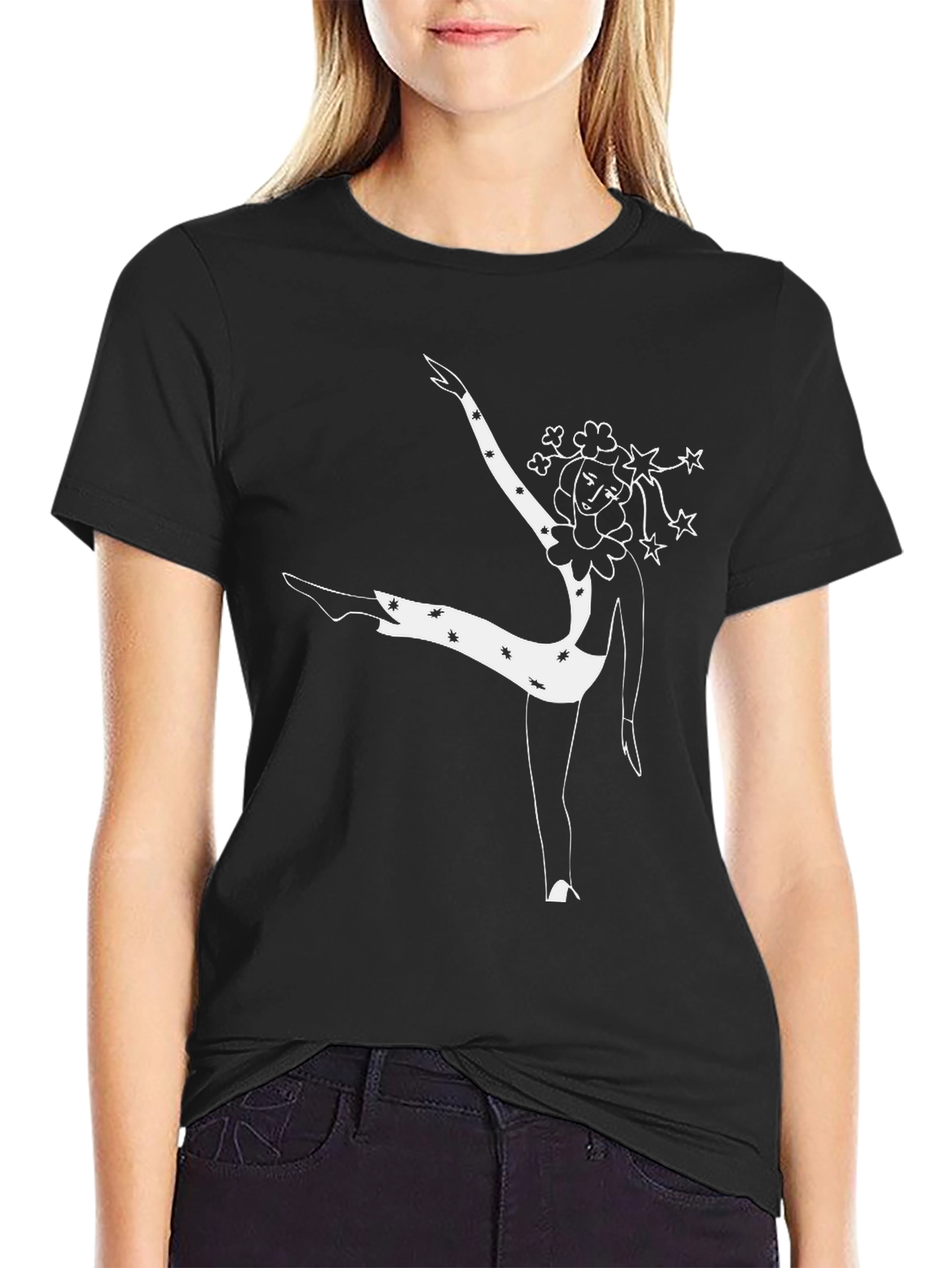 Graphic Tee: Dancing Figure Print - Black