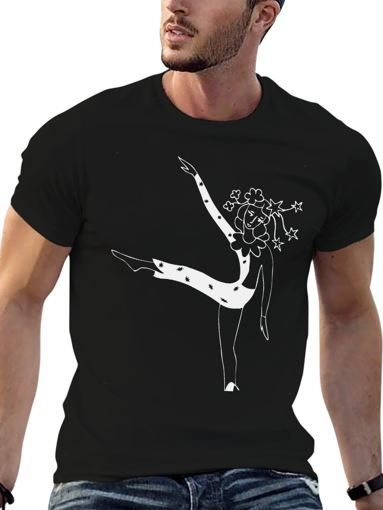 Graphic Tee: Dancing Figure Print - Black