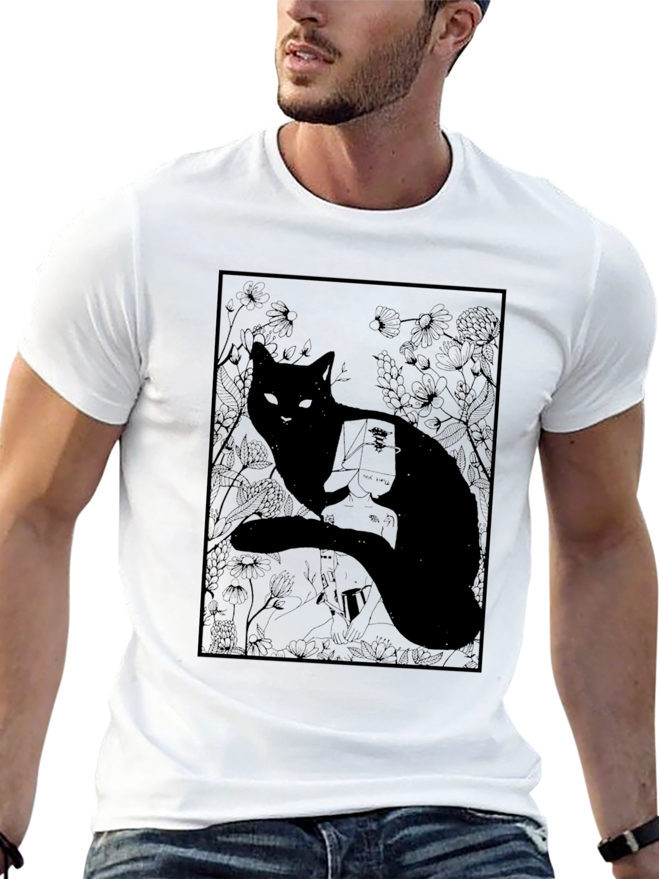Black Cat Graphic Print T-Shirt