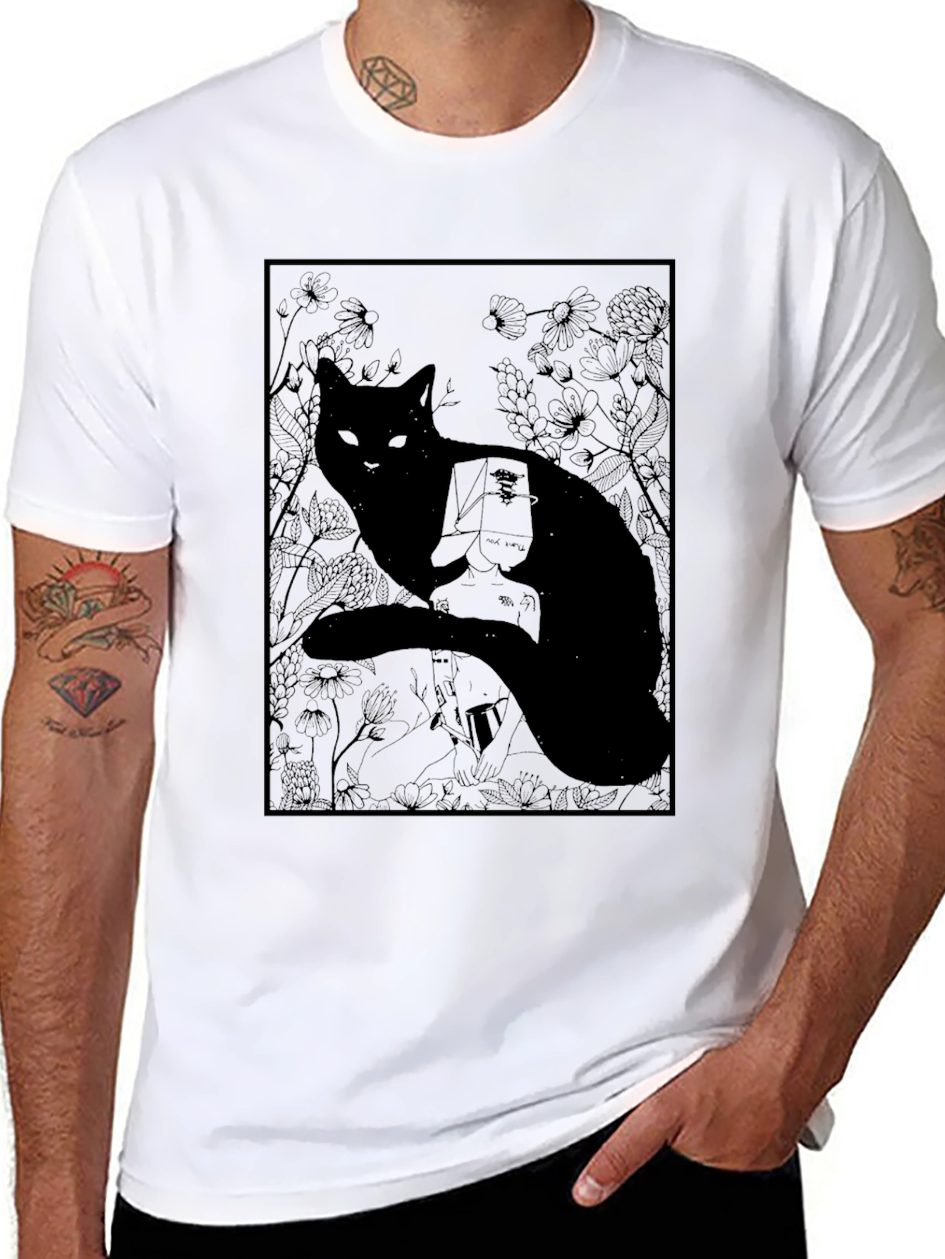 Black Cat Graphic Print T-Shirt