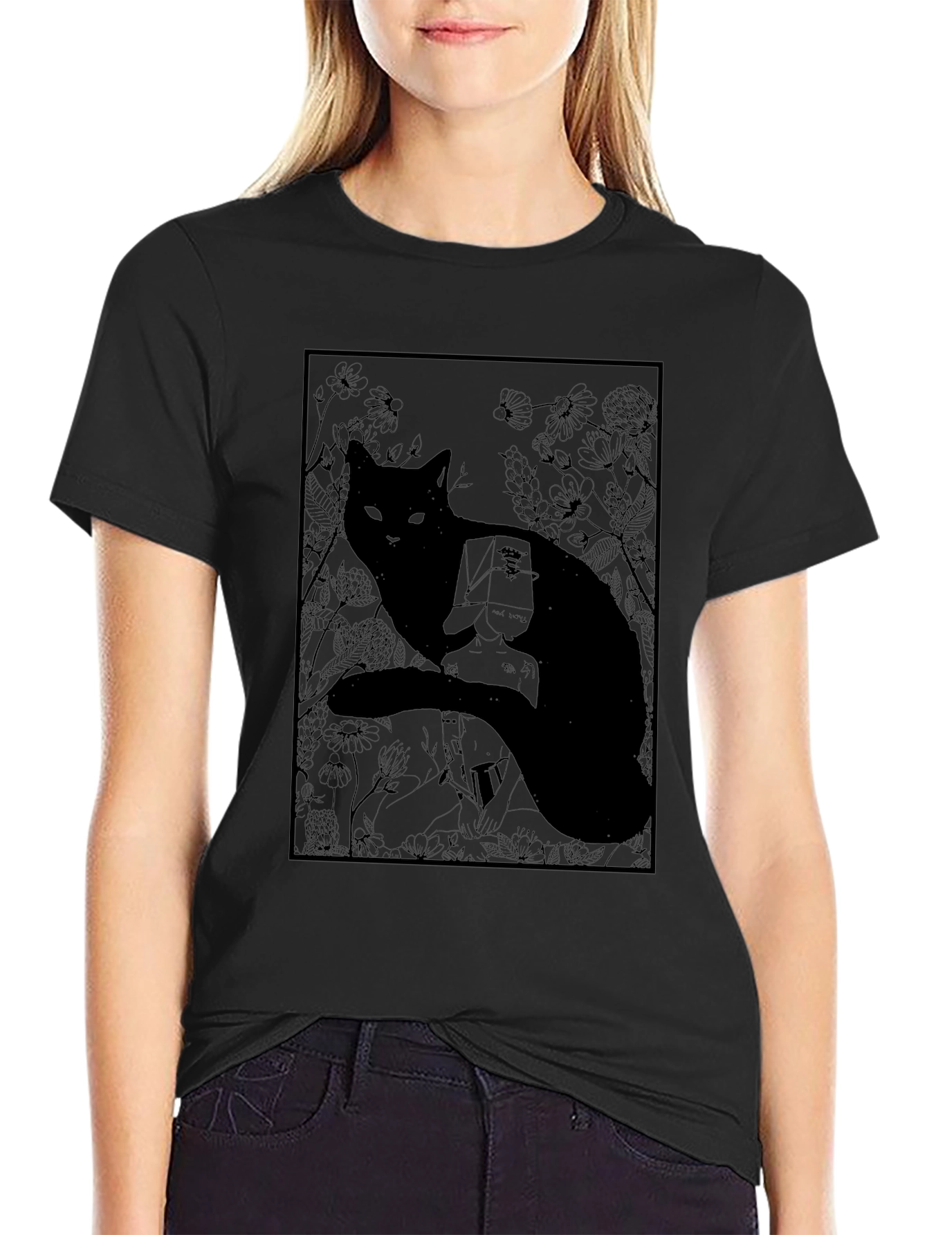 Black Cat Graphic Print T-Shirt