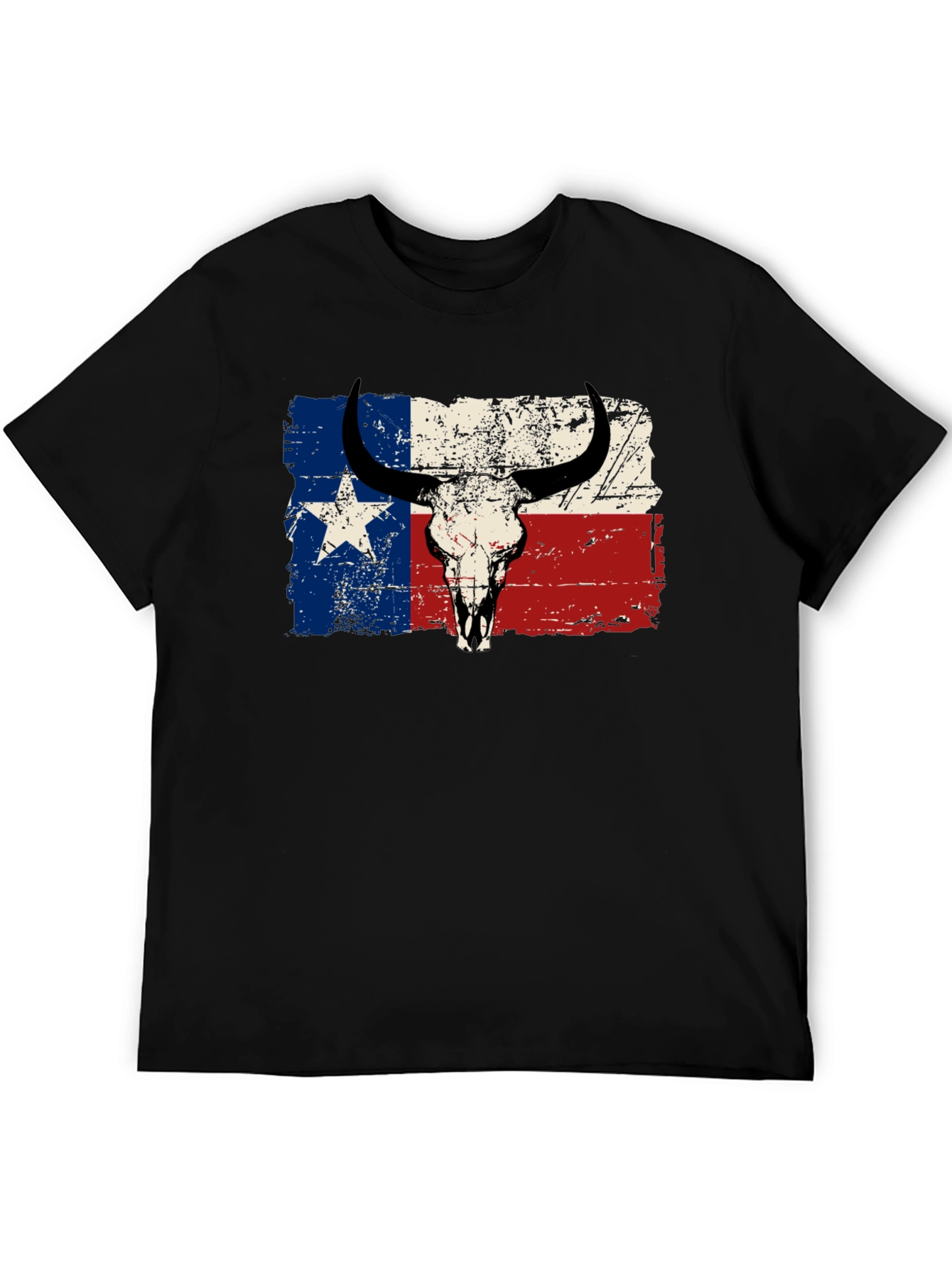 Texas Flag Bull Skull Graphic T-Shirt