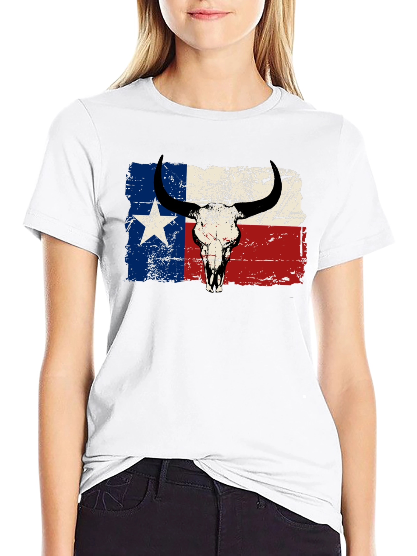 Texas Flag Bull Skull Graphic T-Shirt