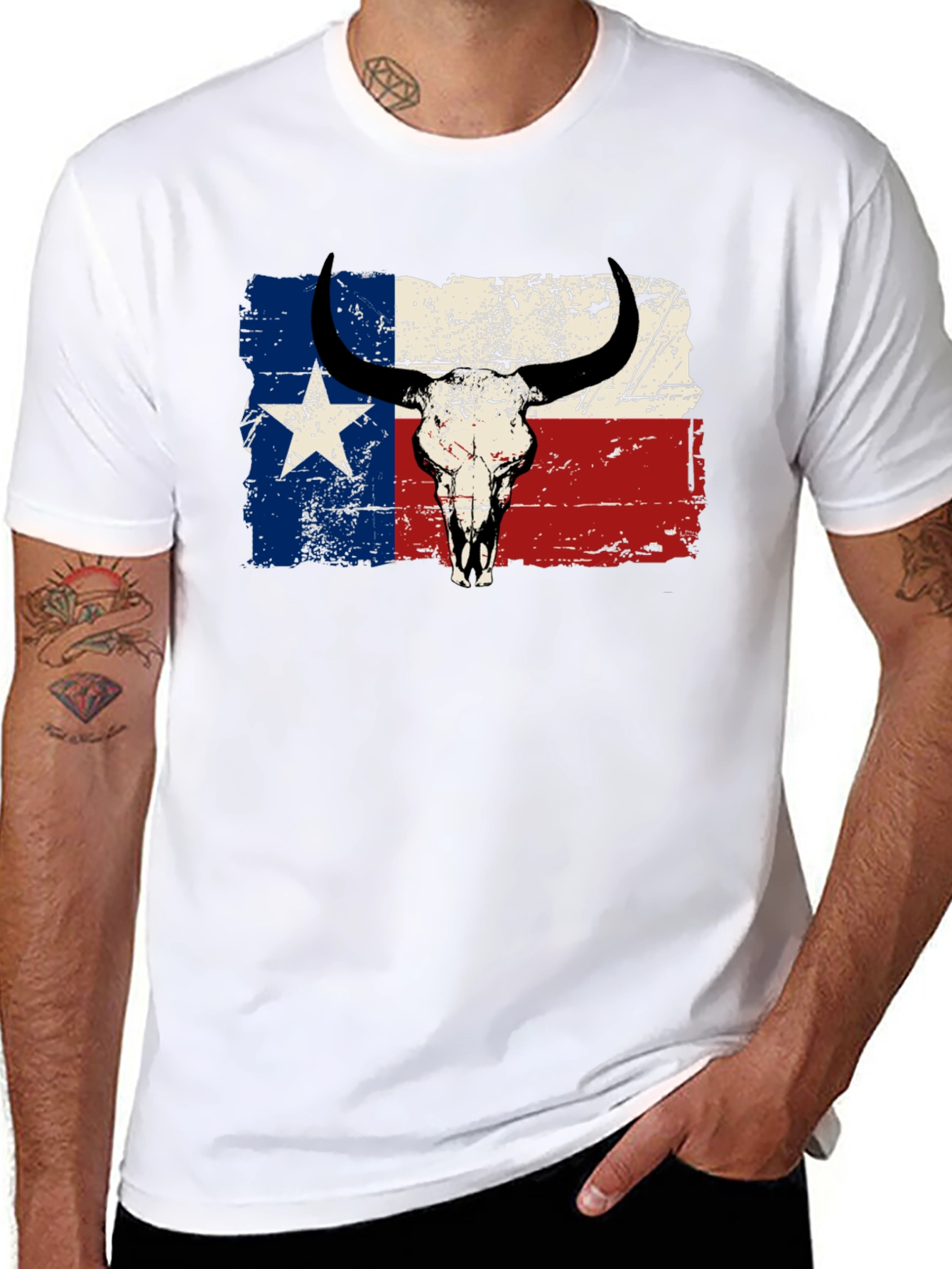Texas Flag Bull Skull Graphic T-Shirt