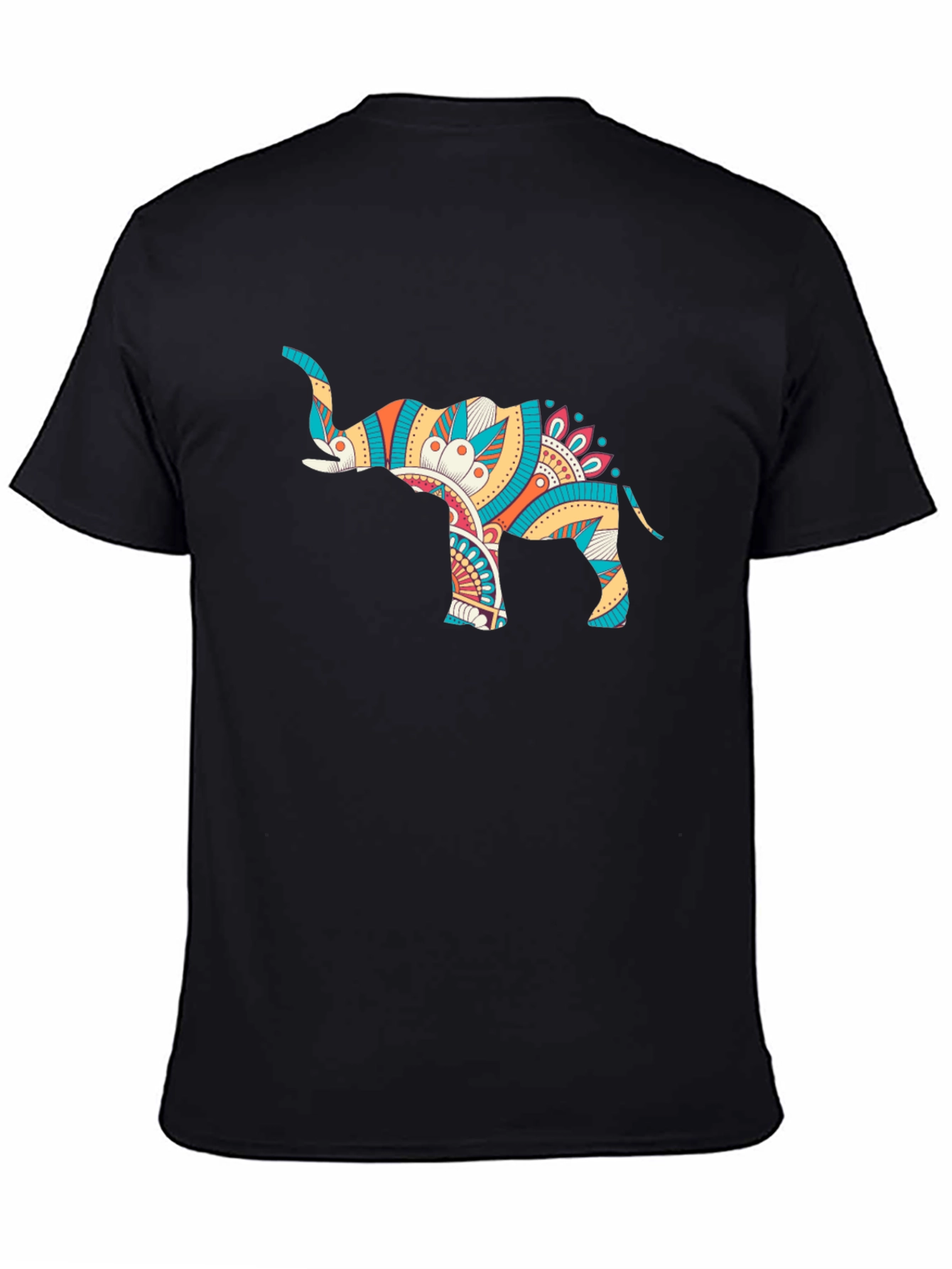 Mens Black Graphic Tee - Elephant Mandala Design
