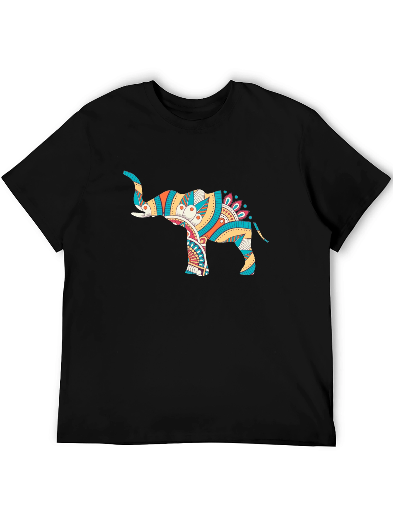 Mens Black Graphic Tee - Elephant Mandala Design