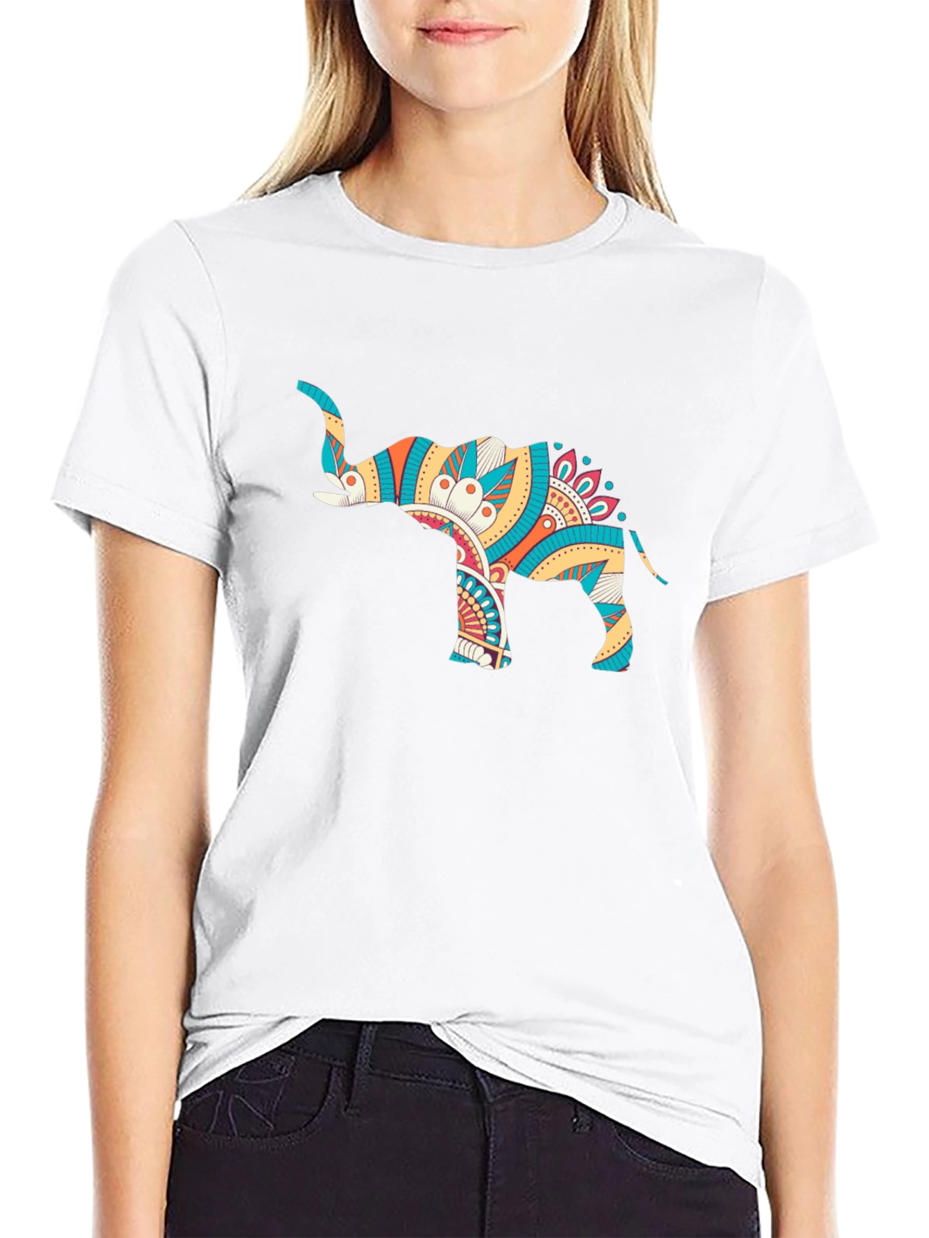 Mens Black Graphic Tee - Elephant Mandala Design