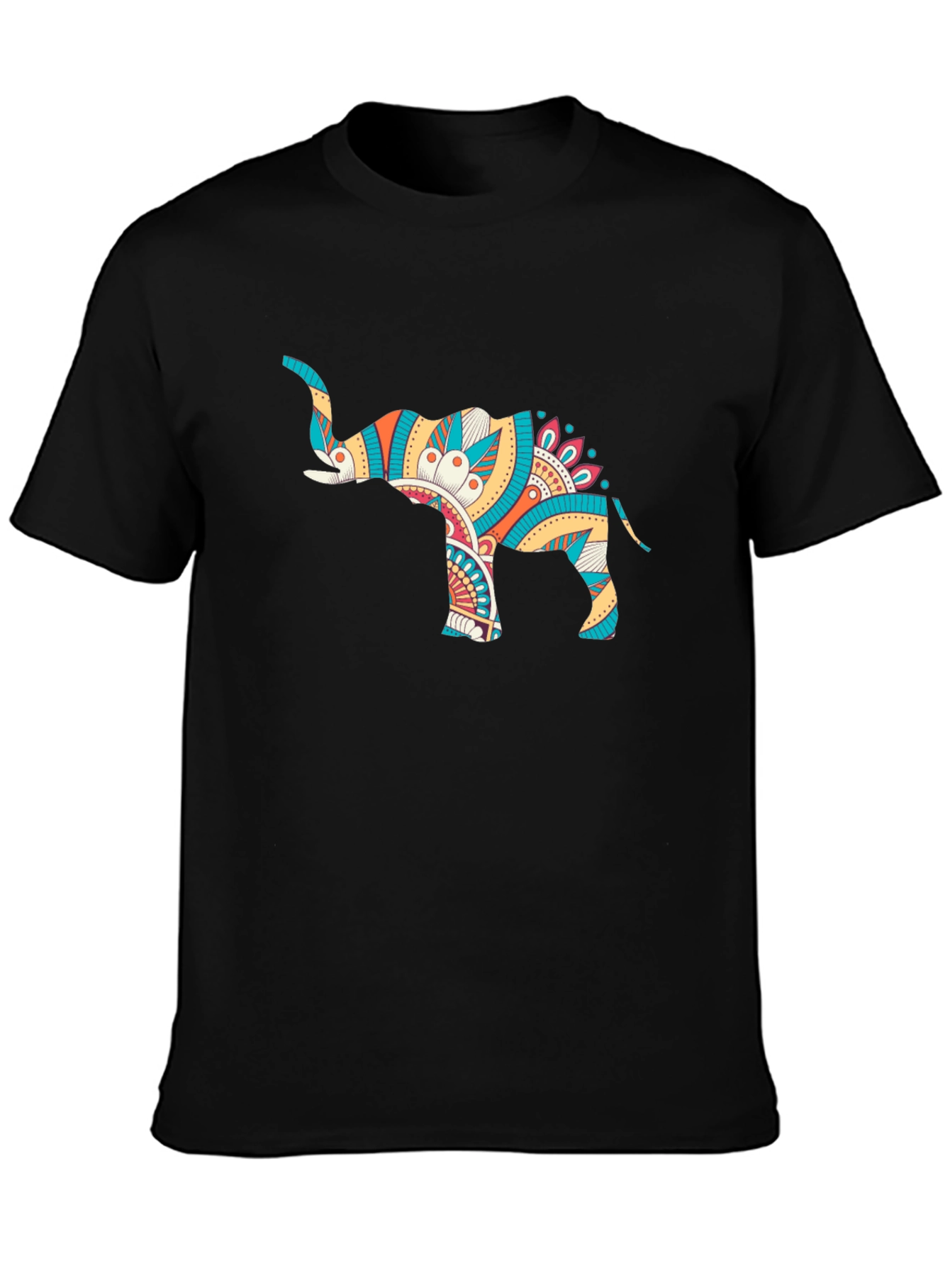 Mens Black Graphic Tee - Elephant Mandala Design
