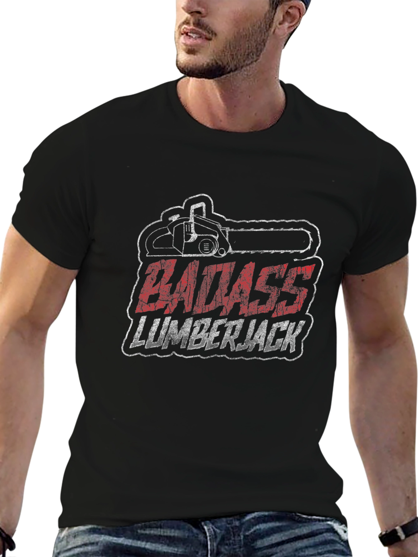 Badass Lumberjack Graphic T-Shirt - Chainsaw Design