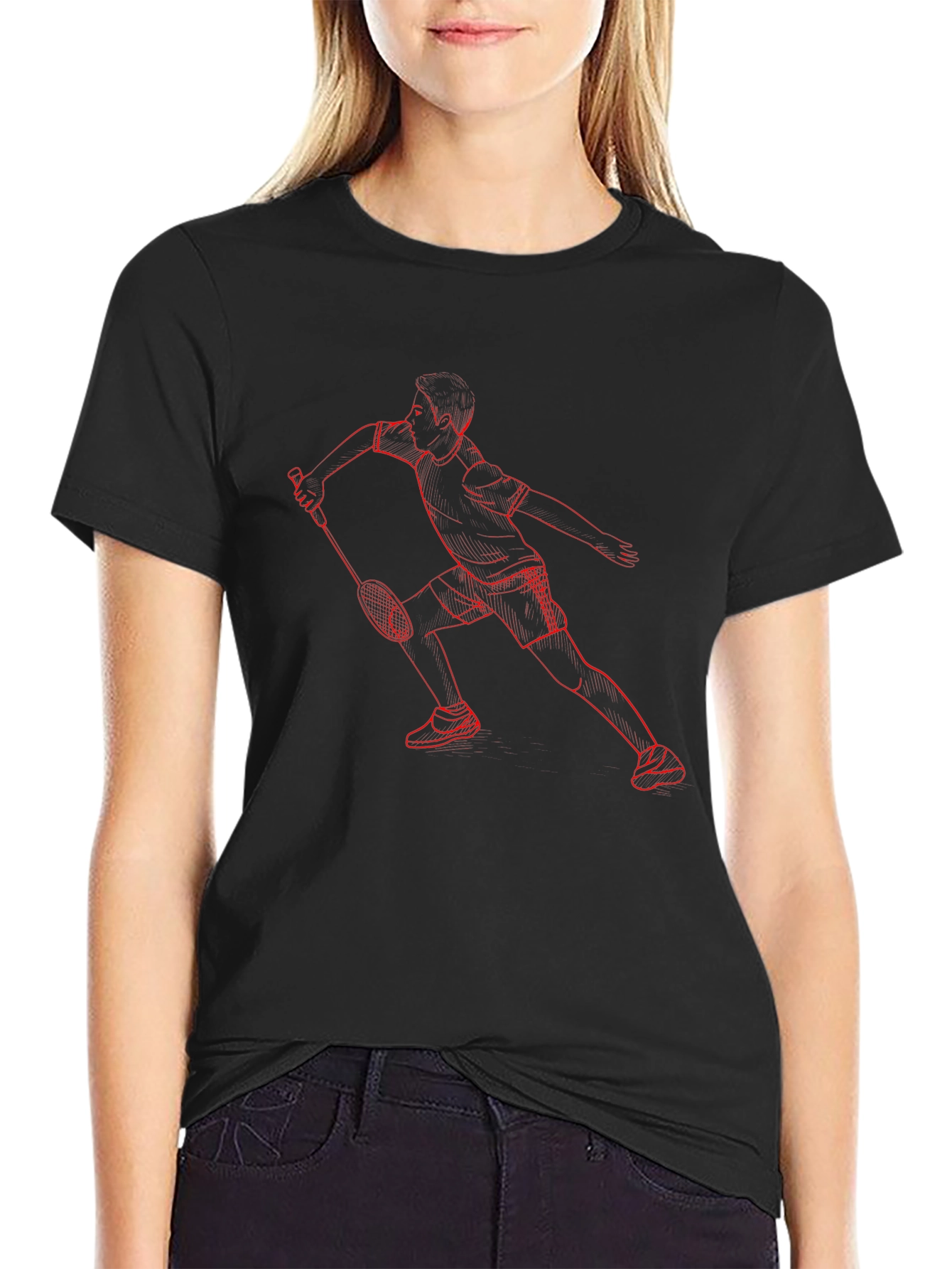Badminton Player Graphic Tee - Black