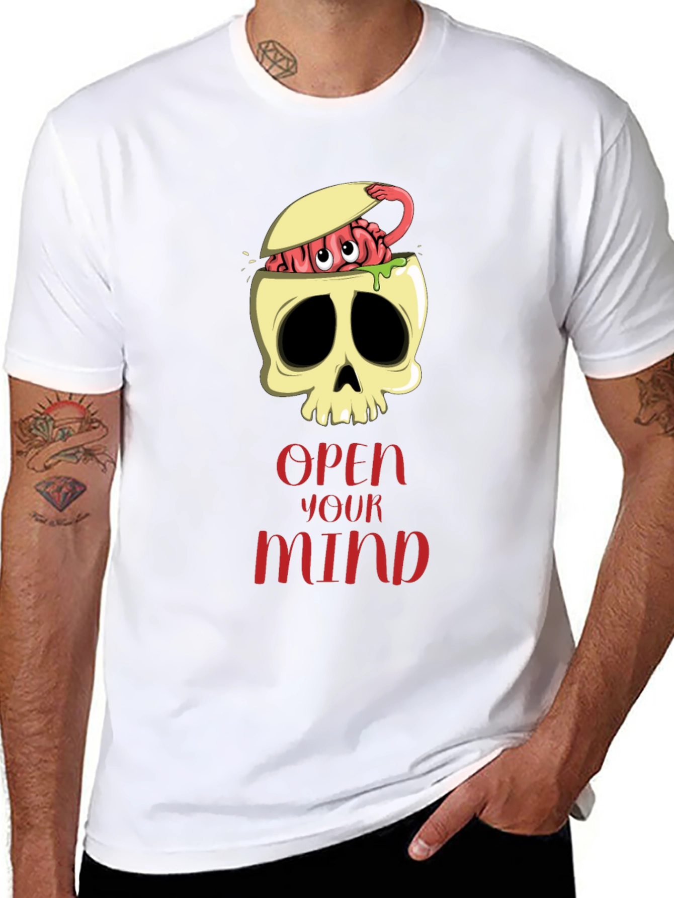 Open Your Mind Skull Brain Graphic Tee