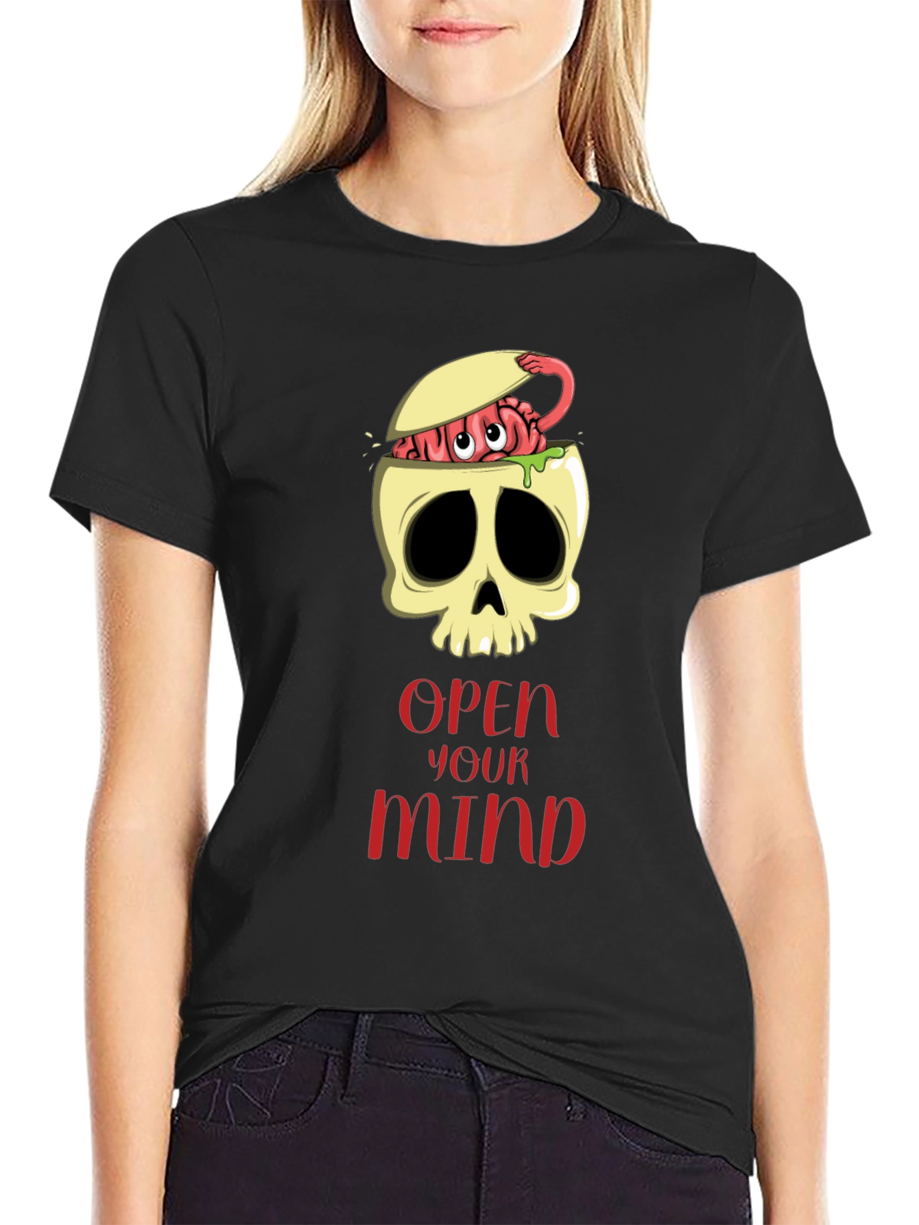 Open Your Mind Skull Brain Graphic Tee