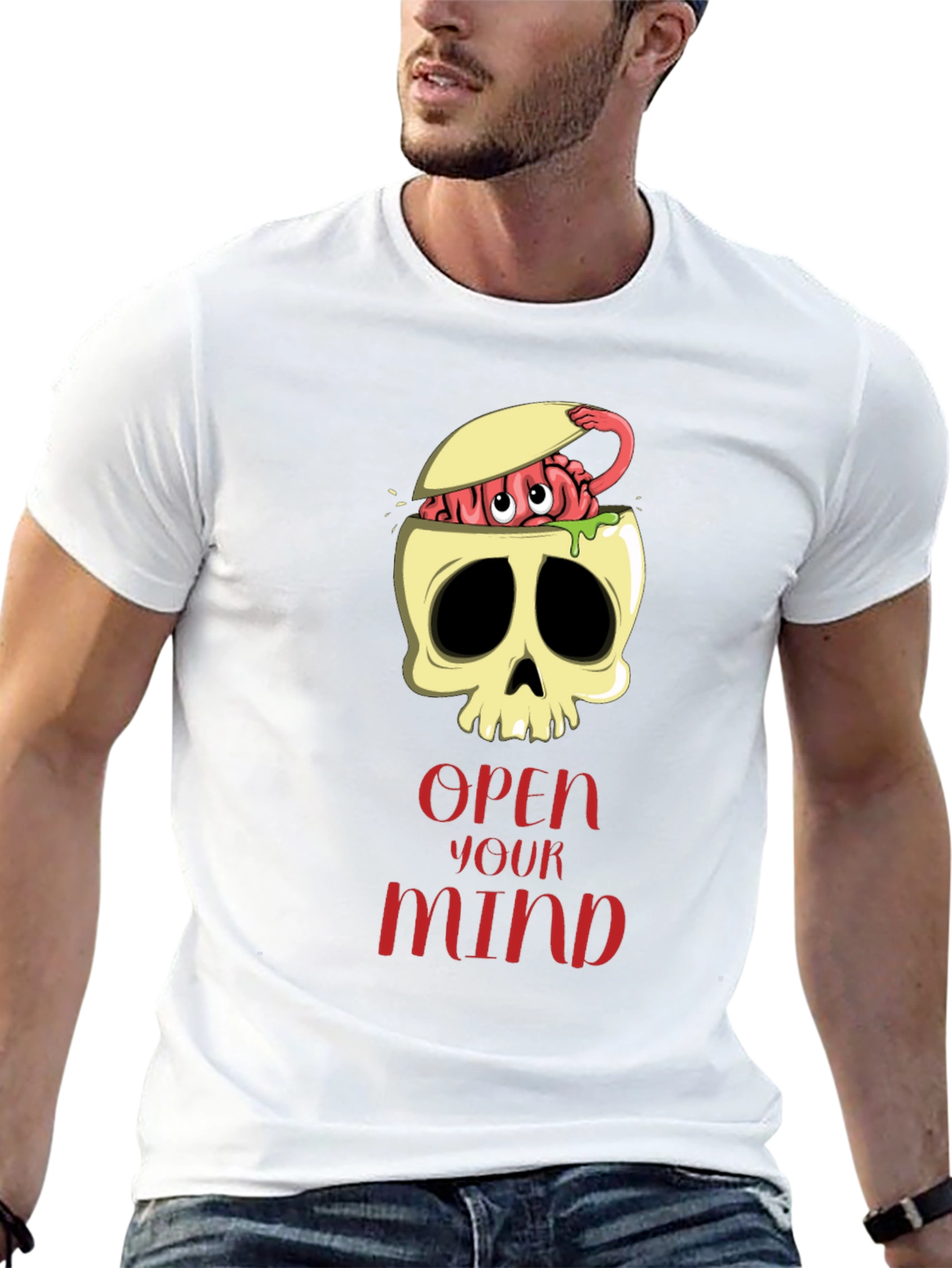Open Your Mind Skull Brain Graphic Tee