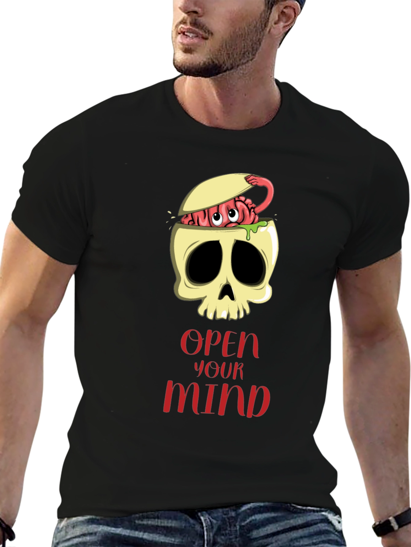 Open Your Mind Skull Brain Graphic Tee