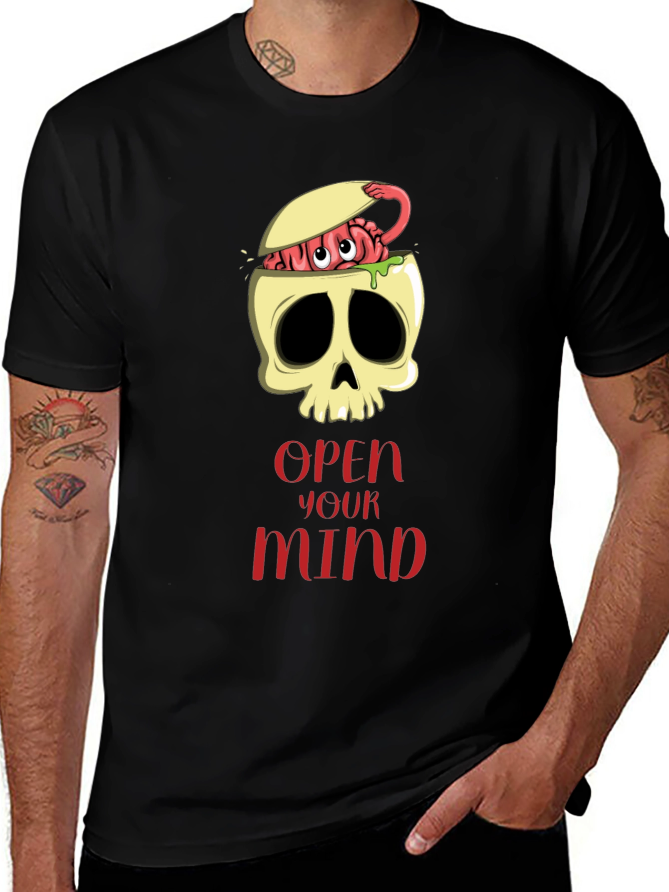Open Your Mind Skull Brain Graphic Tee