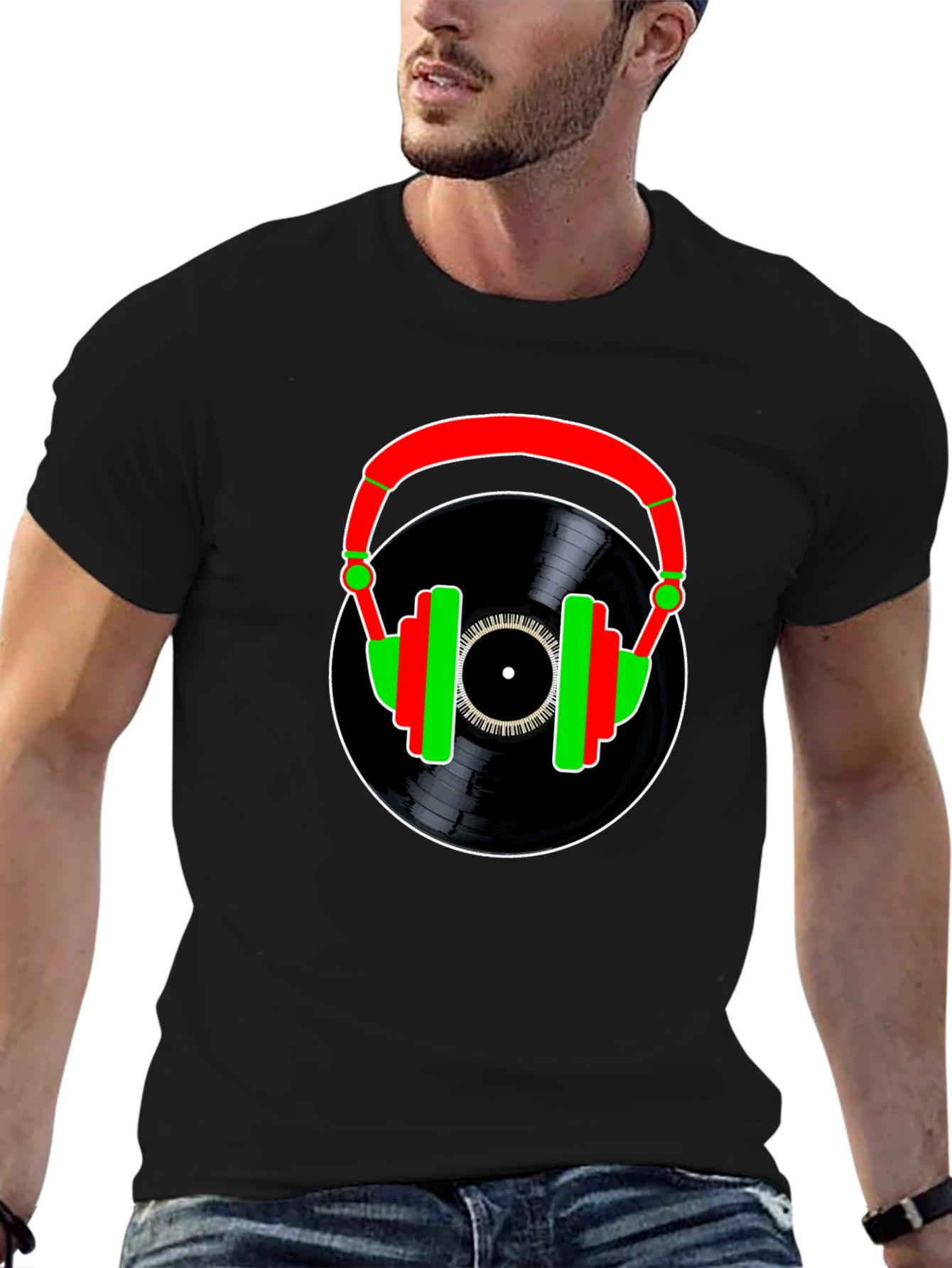 Retro Music Lover T-Shirt Vinyl DJ Headphones Graphic Tee