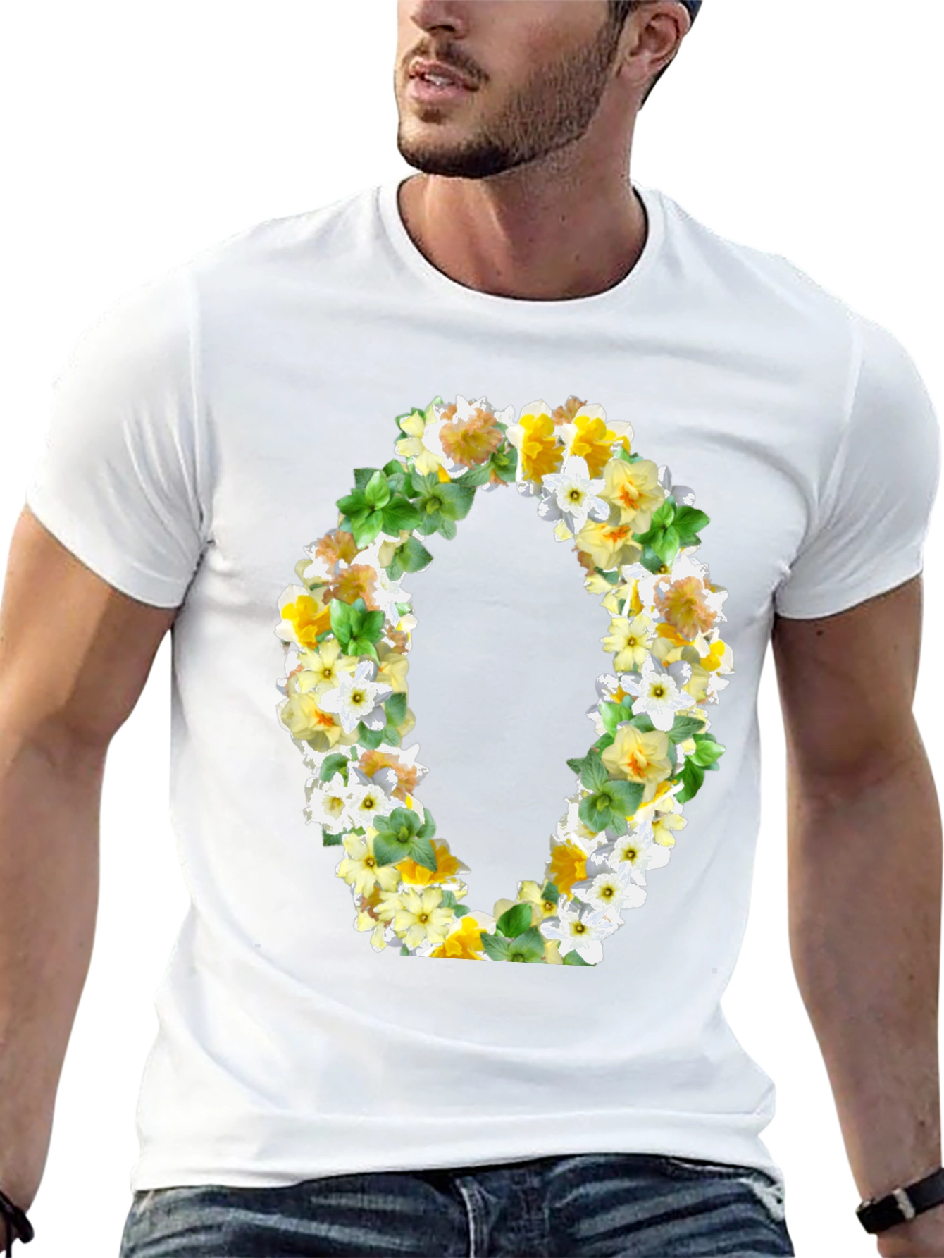 Floral Letter O Black T-Shirt