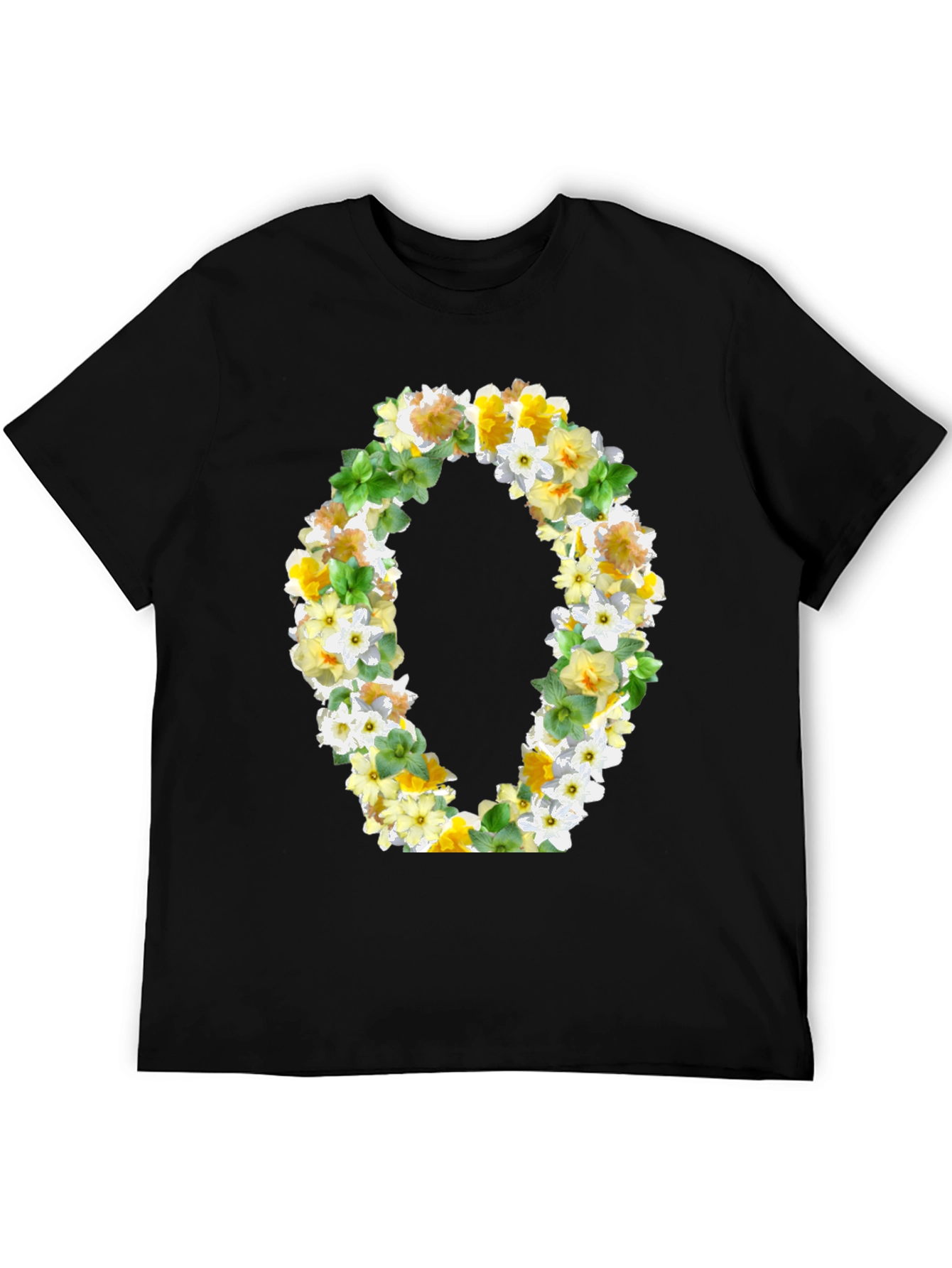 Floral Letter O Black T-Shirt