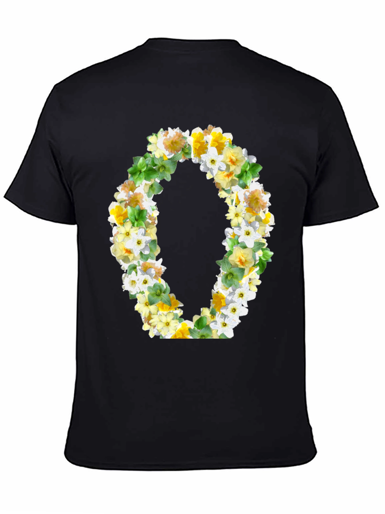 Floral Letter O Black T-Shirt