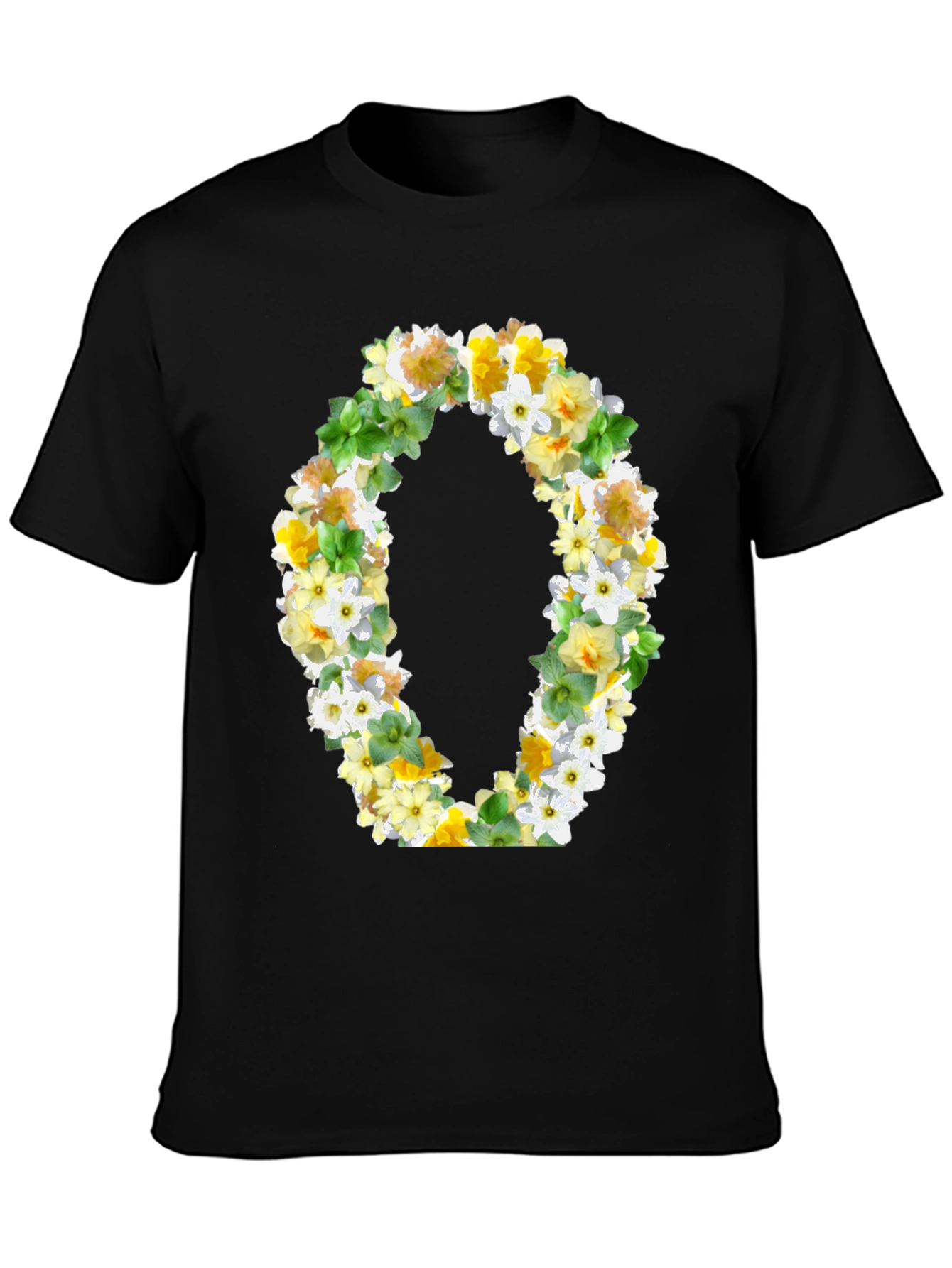 Floral Letter O Black T-Shirt