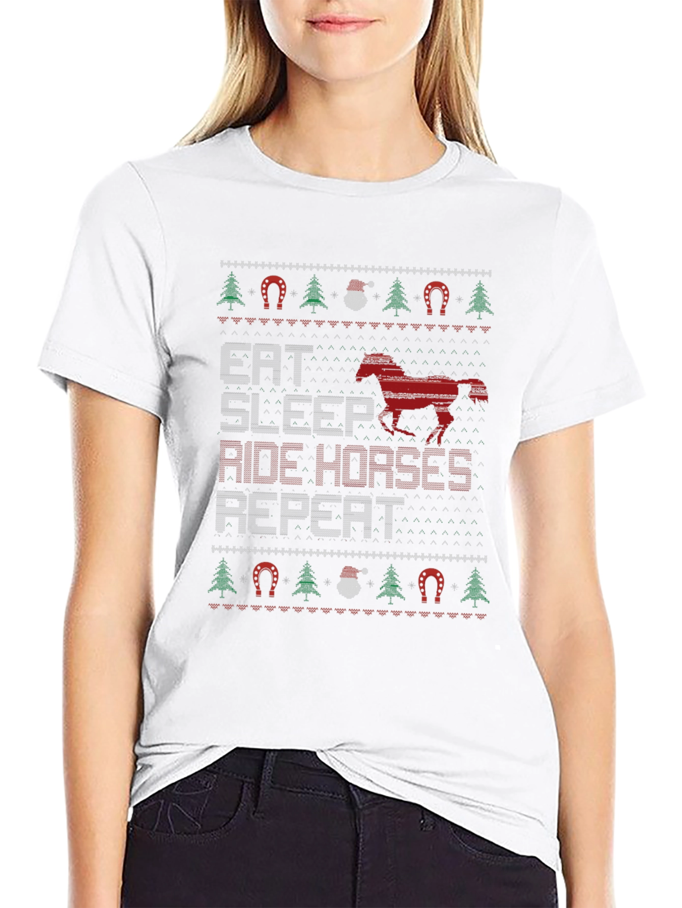 Eat Sleep Ride Horses Ugly Christmas Sweater T-Shirt