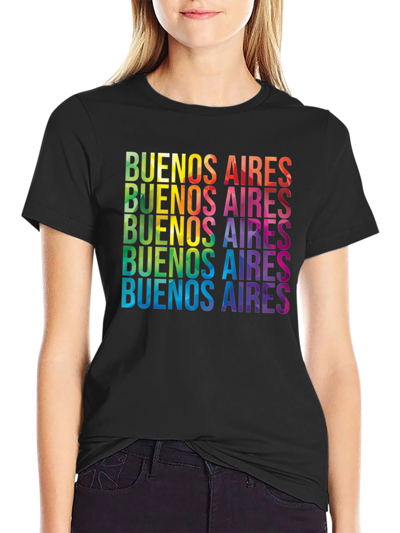 Buenos Aires Rainbow T-Shirt - Black Crew Neck