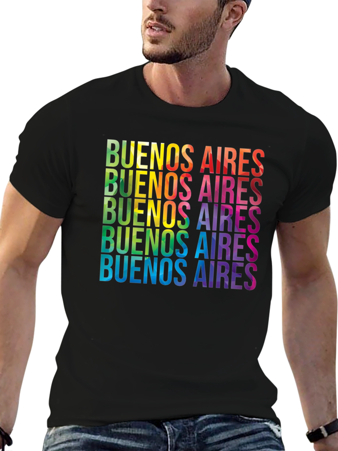 Buenos Aires Rainbow T-Shirt - Black Crew Neck