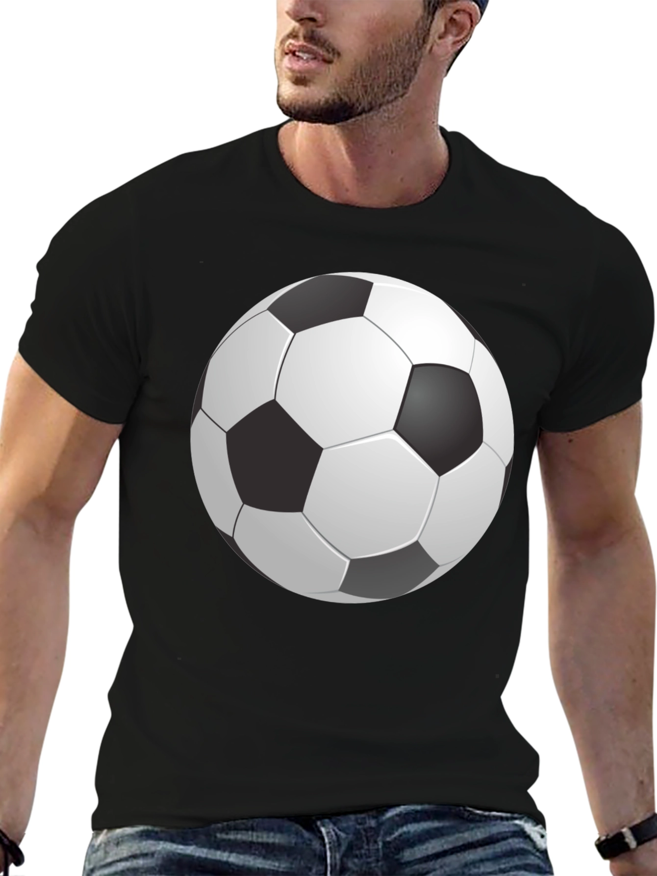 Soccer Ball Graphic Print Black T-Shirt