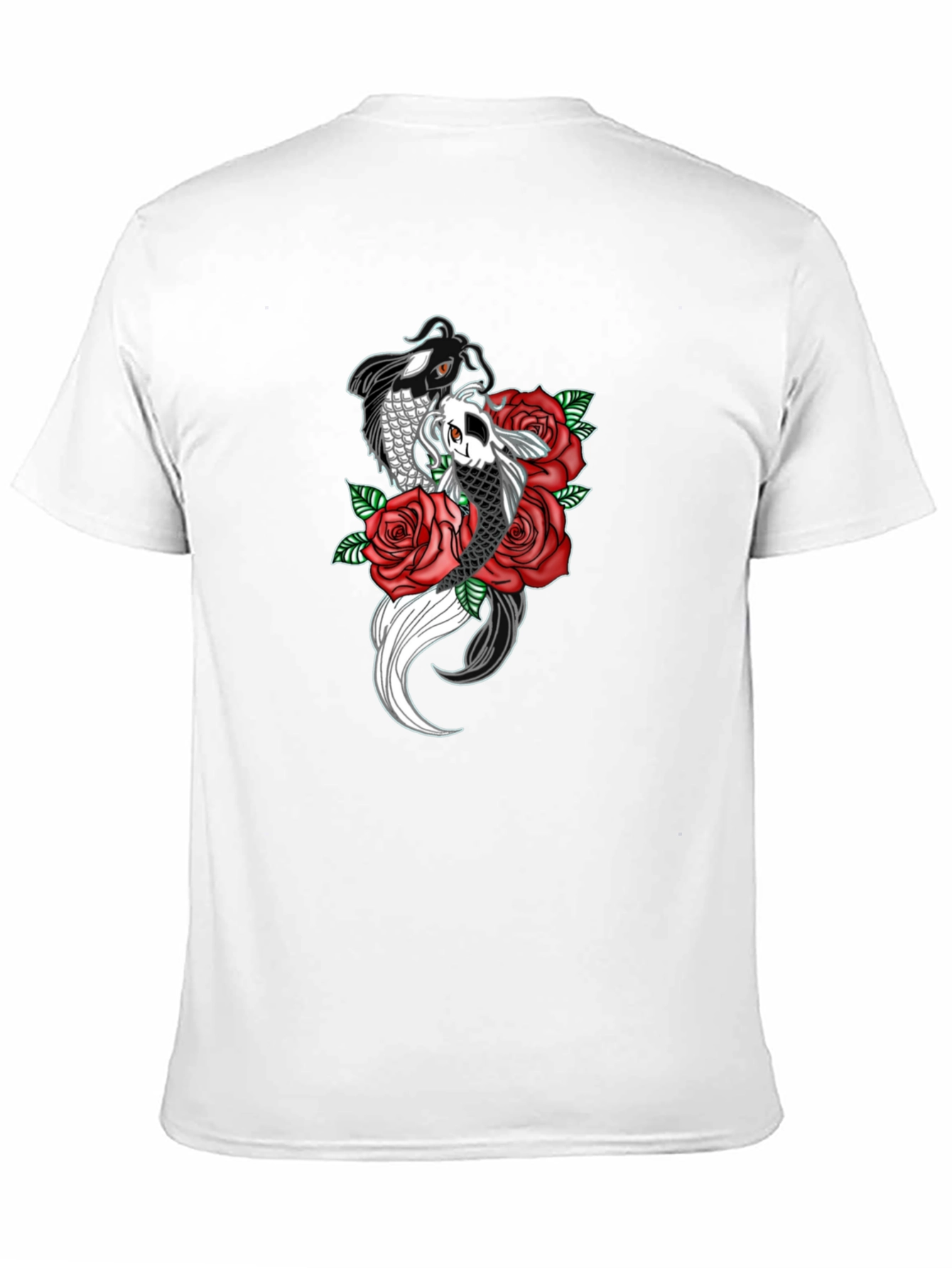 Koi Fish & Roses Graphic Print Black T-Shirt