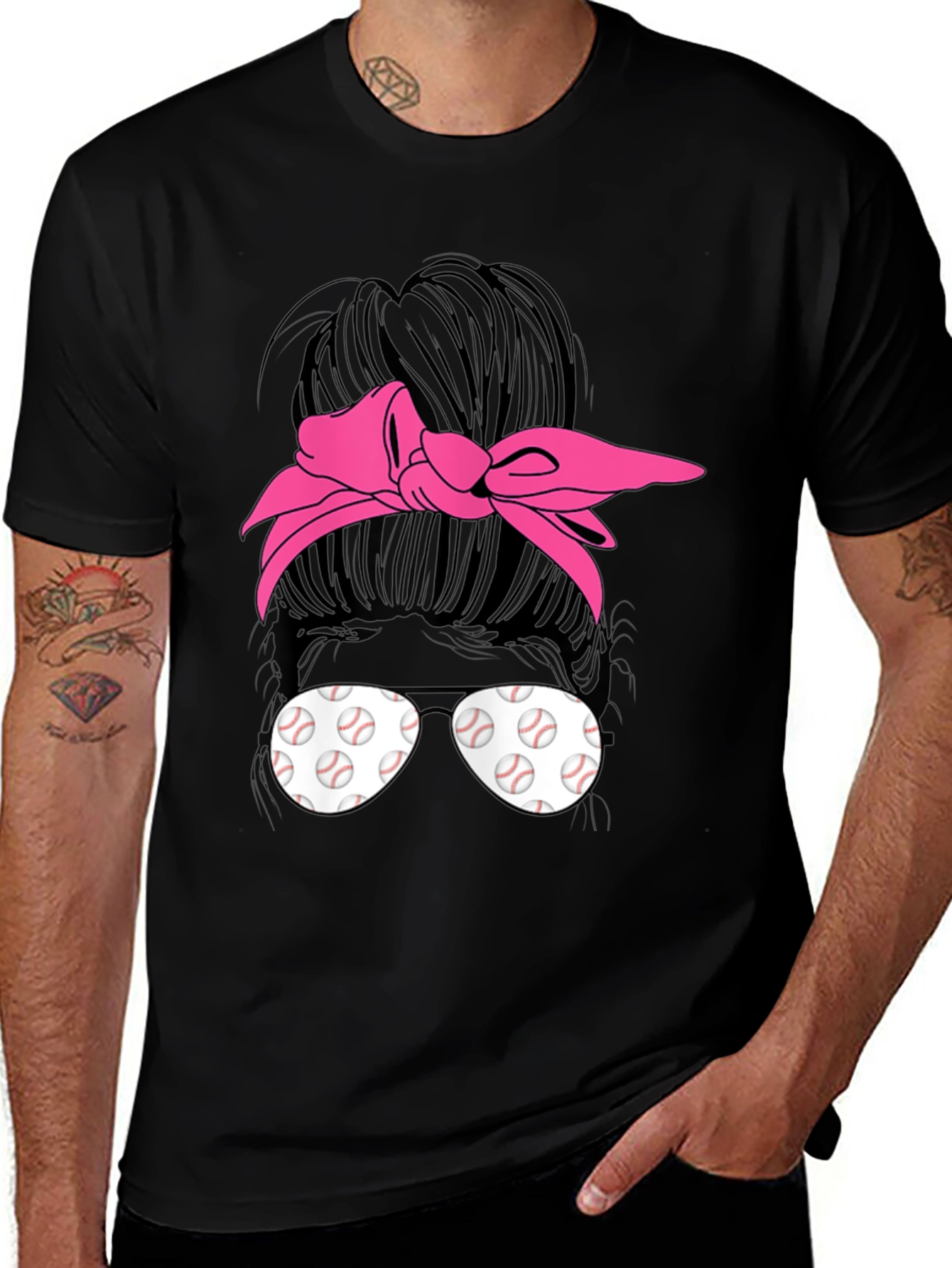 Baseball Messy Bun T-Shirt Funny Womens Mom Tee
