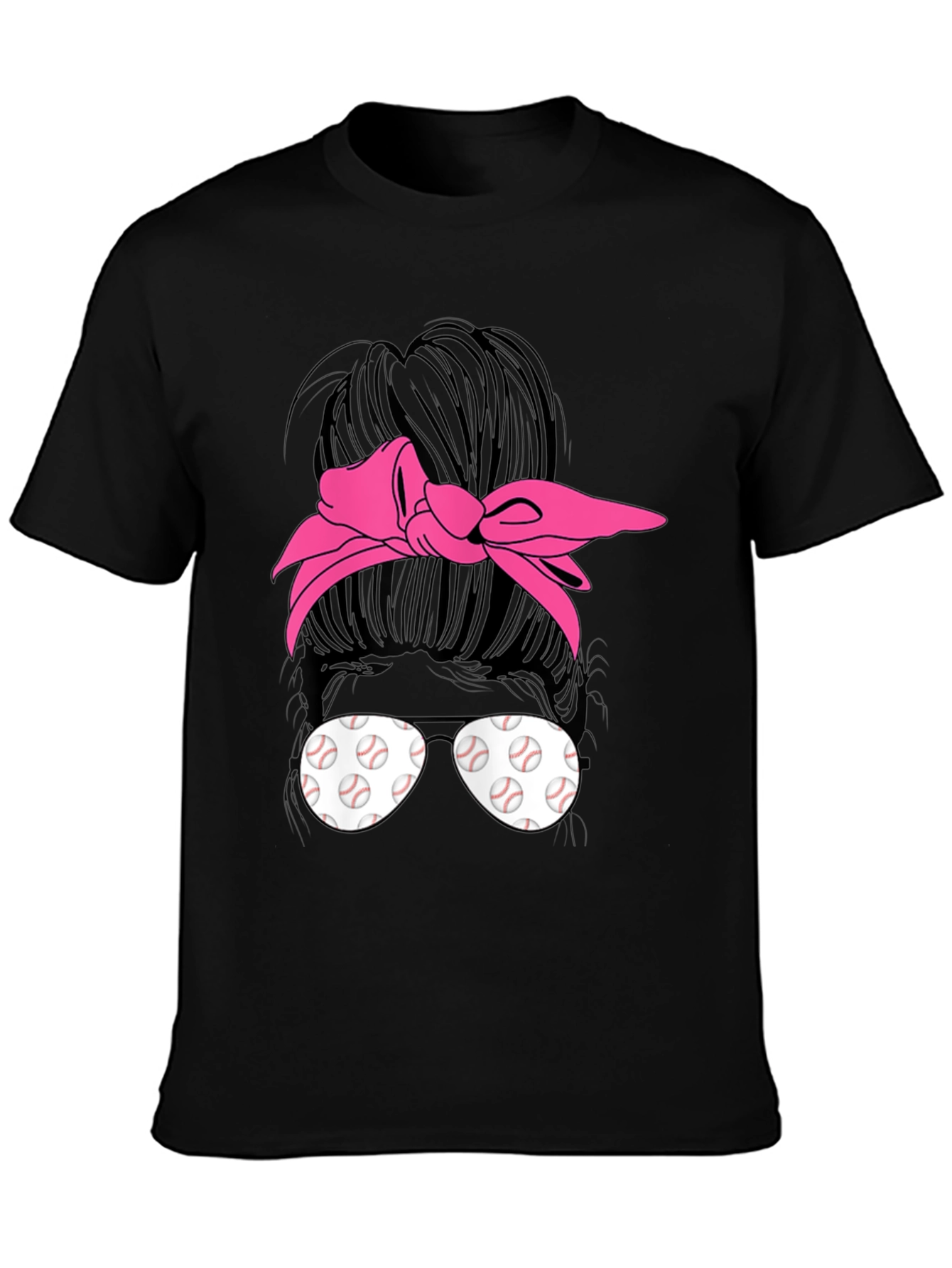Baseball Messy Bun T-Shirt Funny Womens Mom Tee