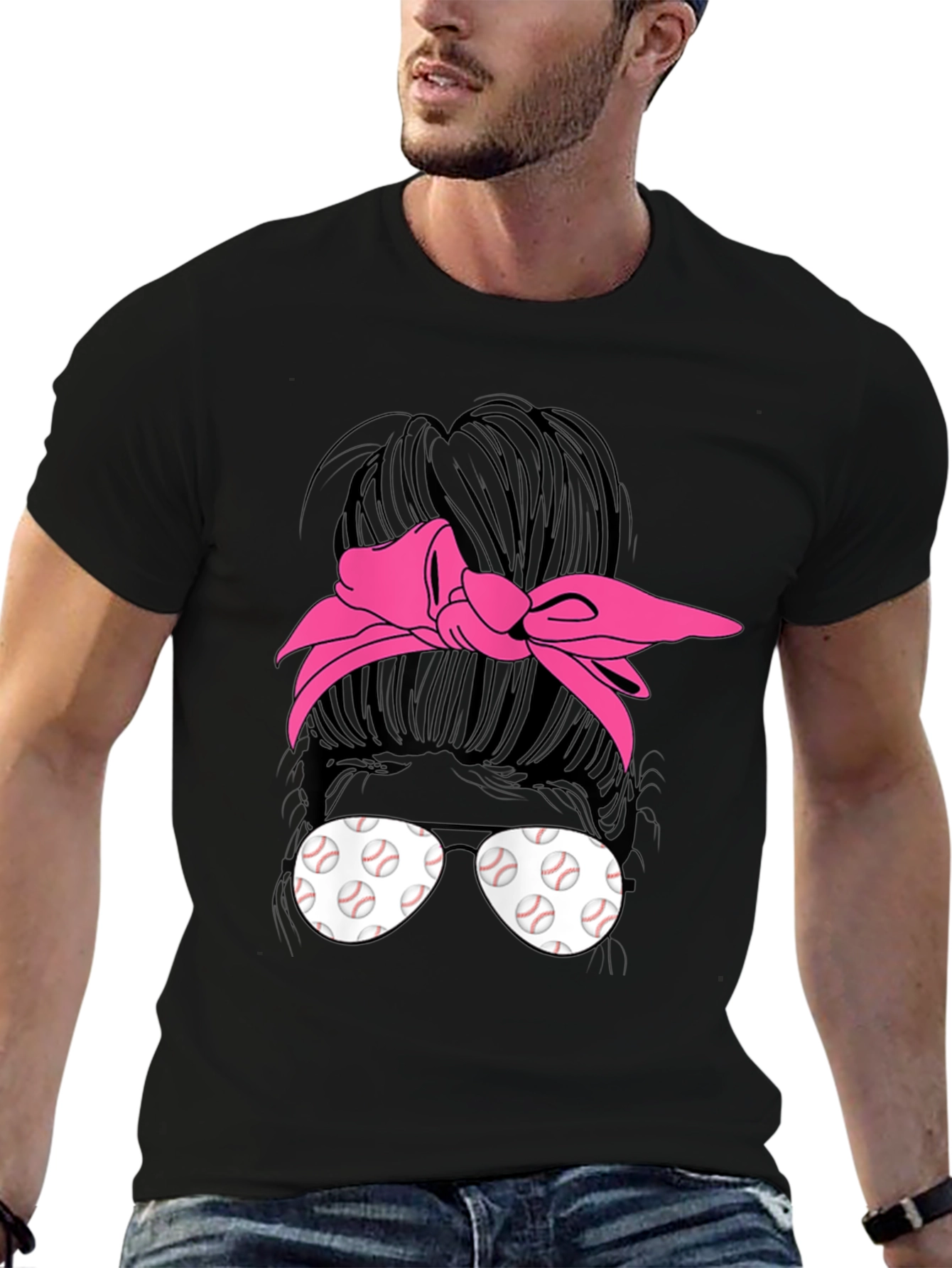 Baseball Messy Bun T-Shirt Funny Womens Mom Tee