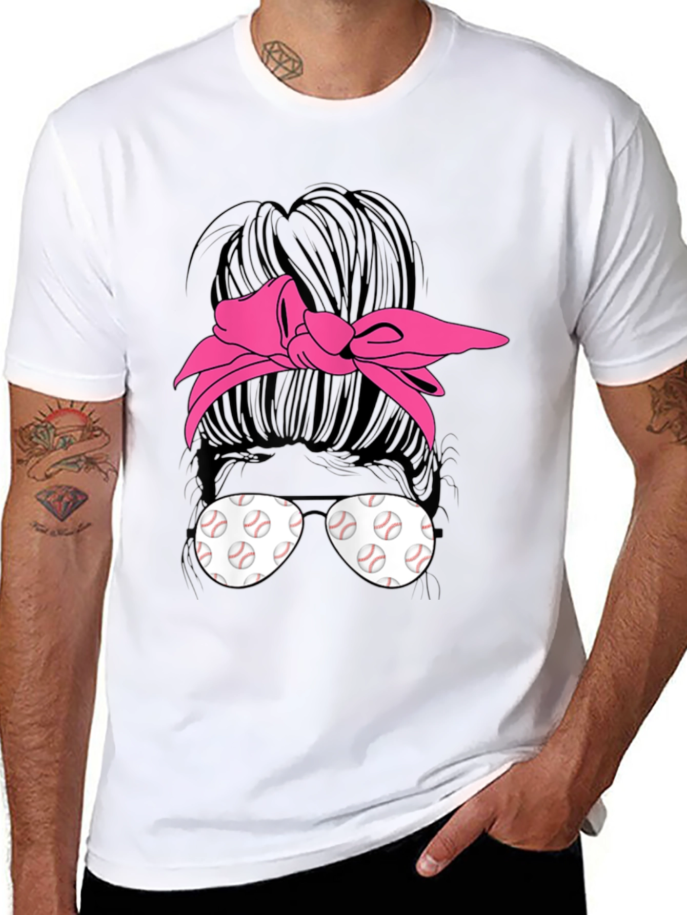 Baseball Messy Bun T-Shirt Funny Womens Mom Tee