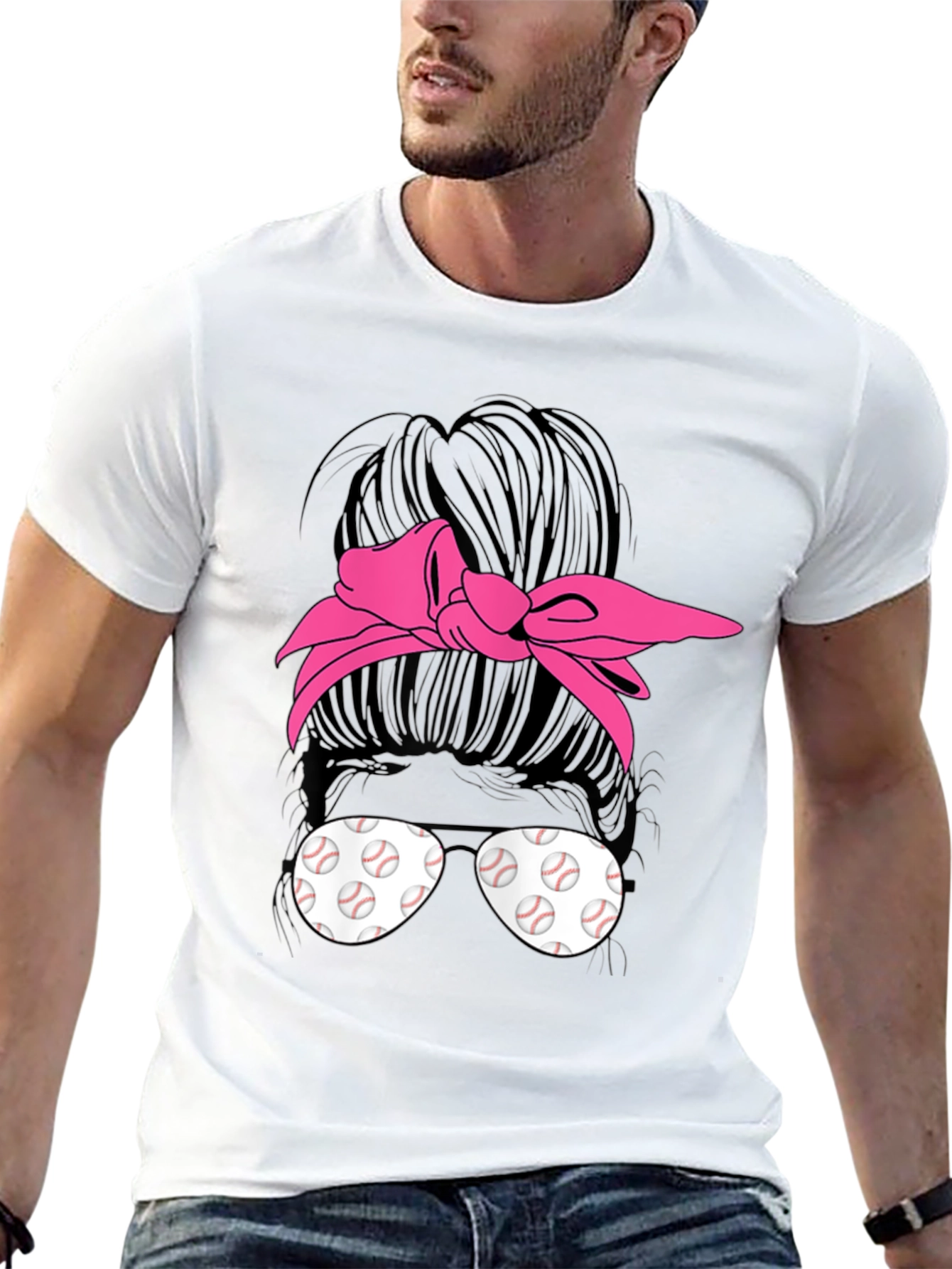 Baseball Messy Bun T-Shirt Funny Womens Mom Tee