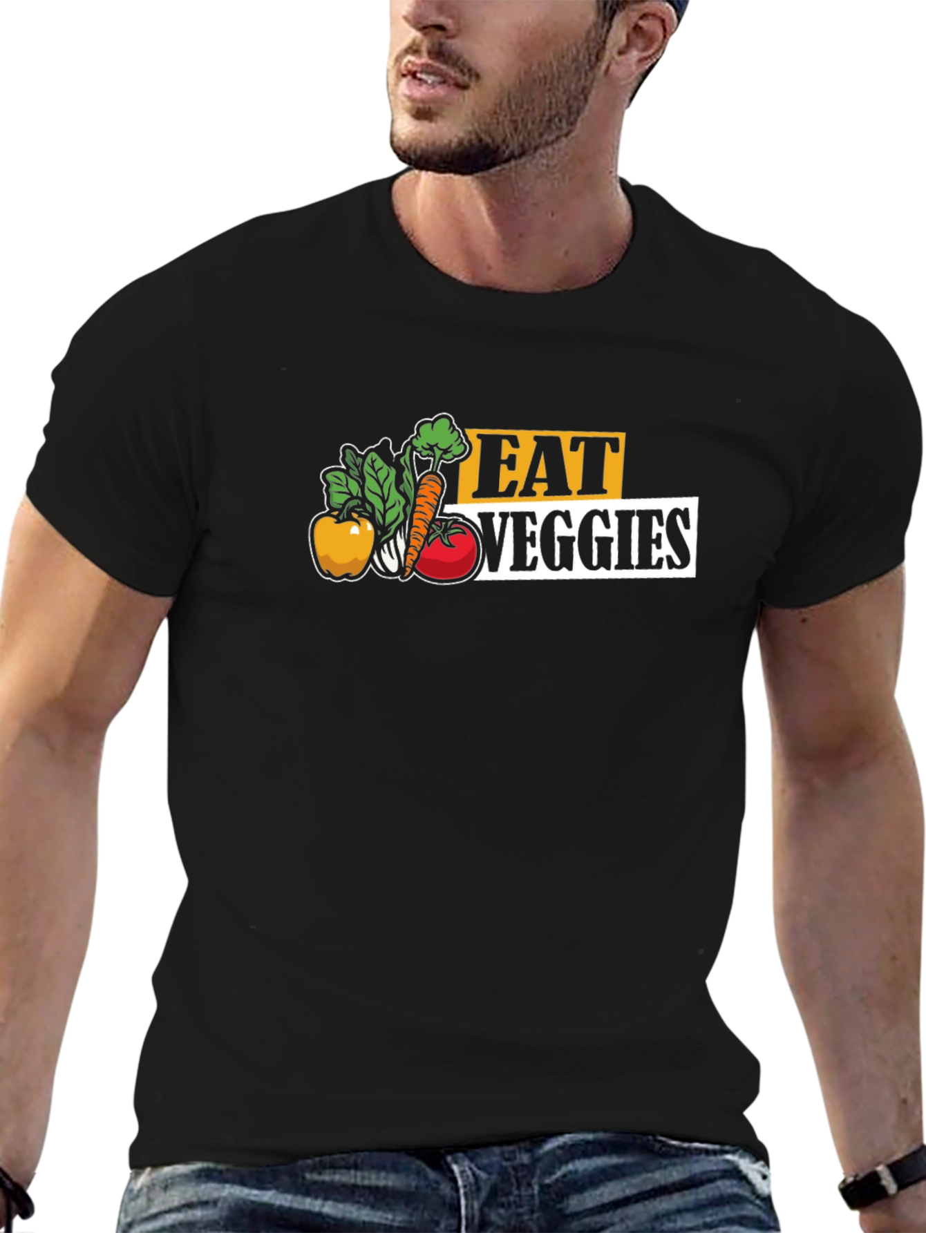 Eat Veggies Graphic Tee - Black Cotton T-Shirt