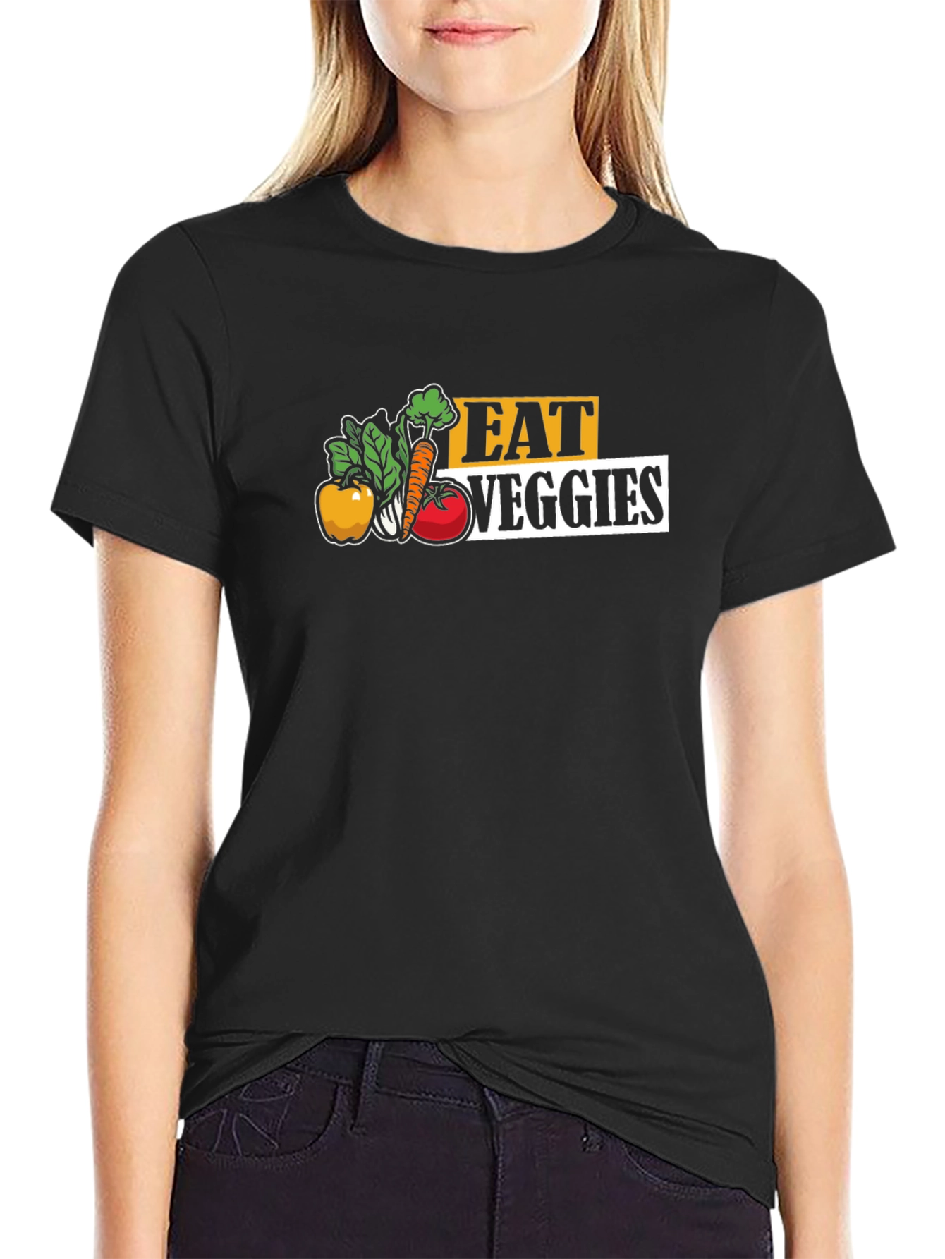 Eat Veggies Graphic Tee - Black Cotton T-Shirt