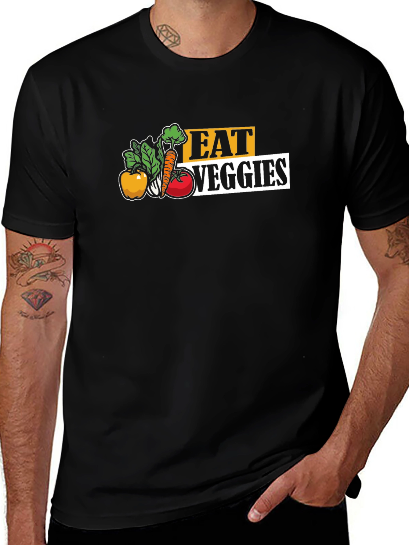Eat Veggies Graphic Tee - Black Cotton T-Shirt