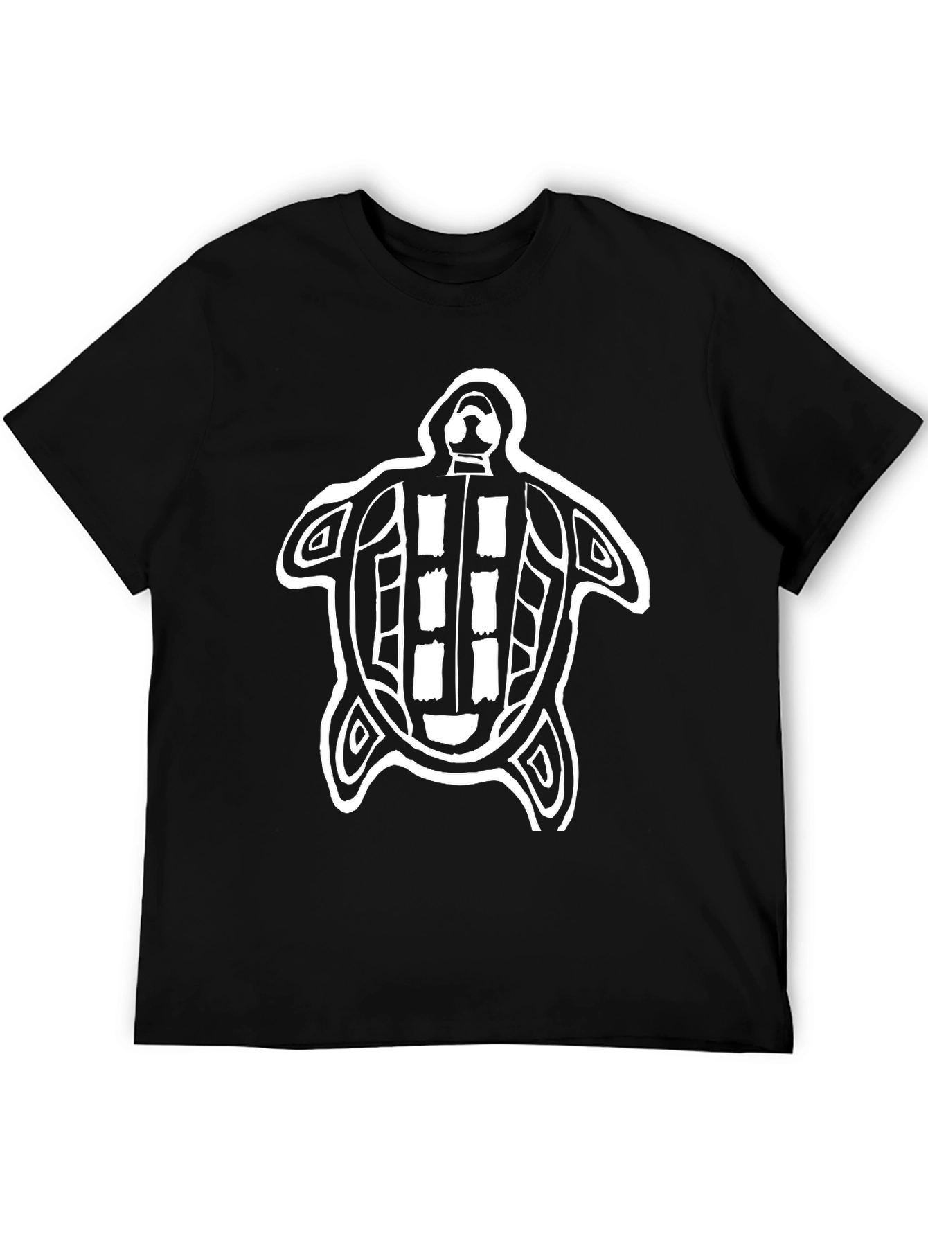 Tribal Turtle Graphic Tee - Black Cotton T-Shirt