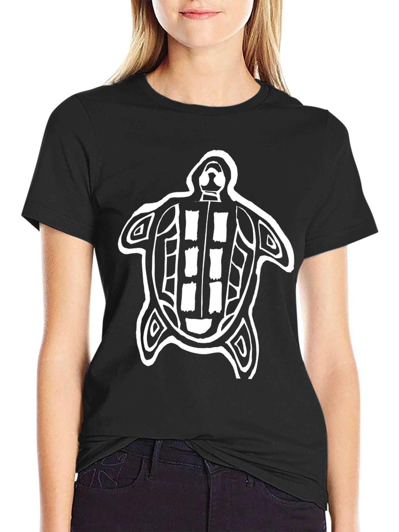 Tribal Turtle Graphic Tee - Black Cotton T-Shirt