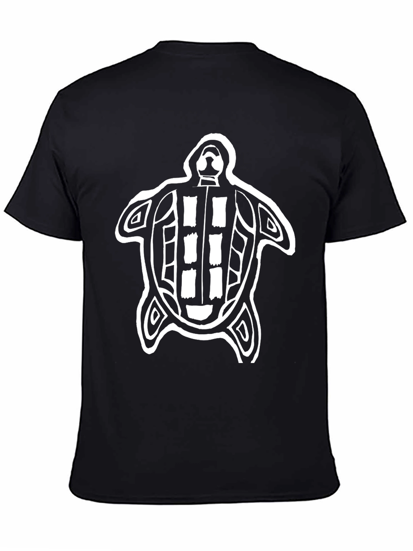 Tribal Turtle Graphic Tee - Black Cotton T-Shirt