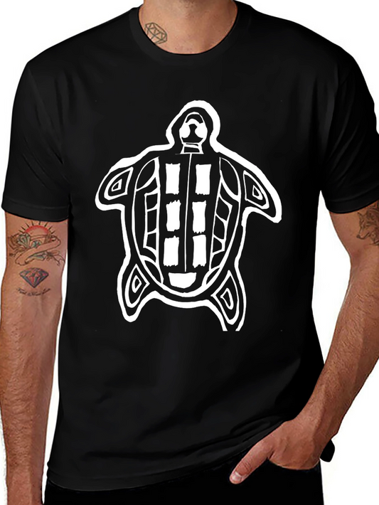 Tribal Turtle Graphic Tee - Black Cotton T-Shirt
