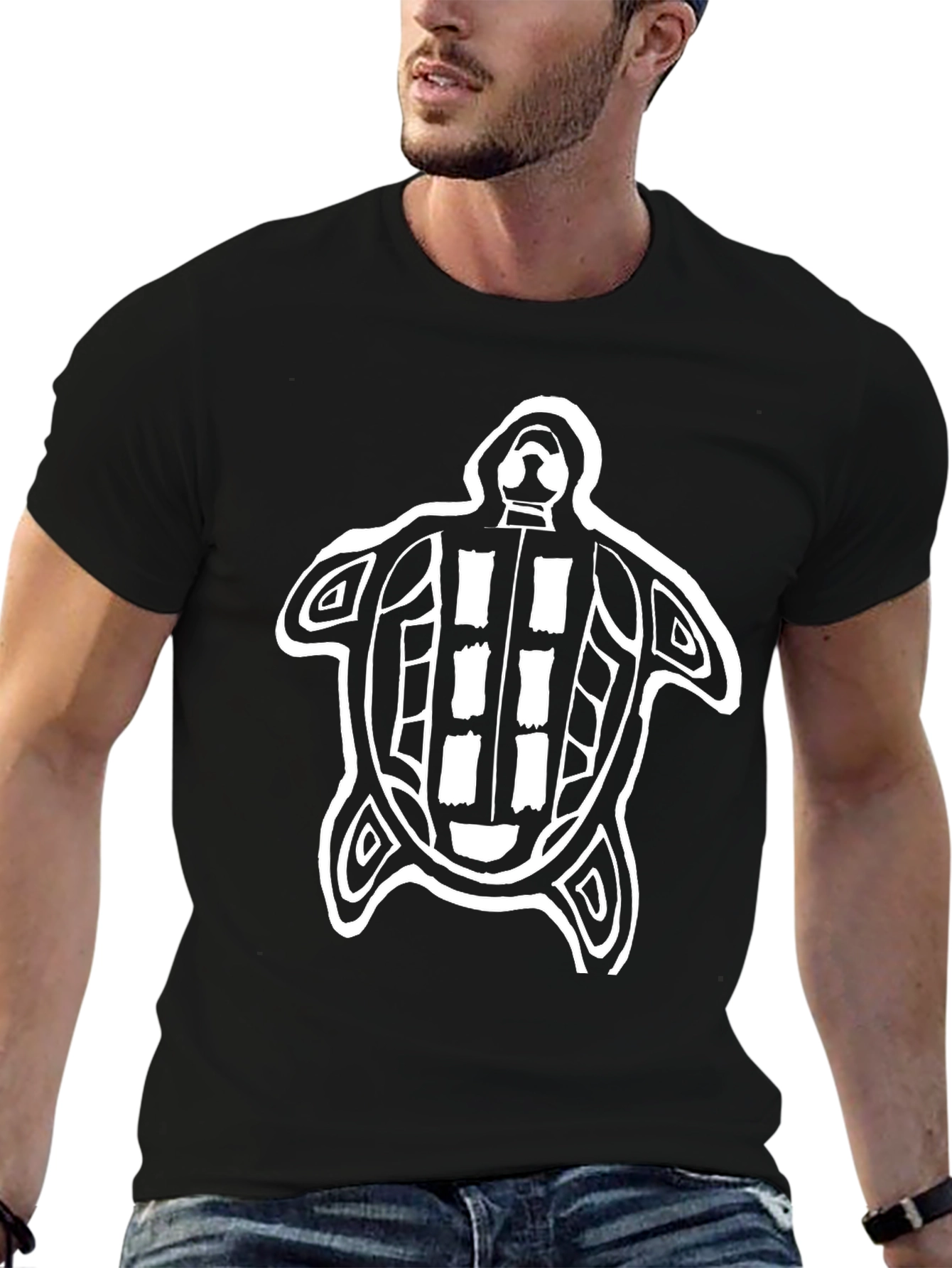 Tribal Turtle Graphic Tee - Black Cotton T-Shirt