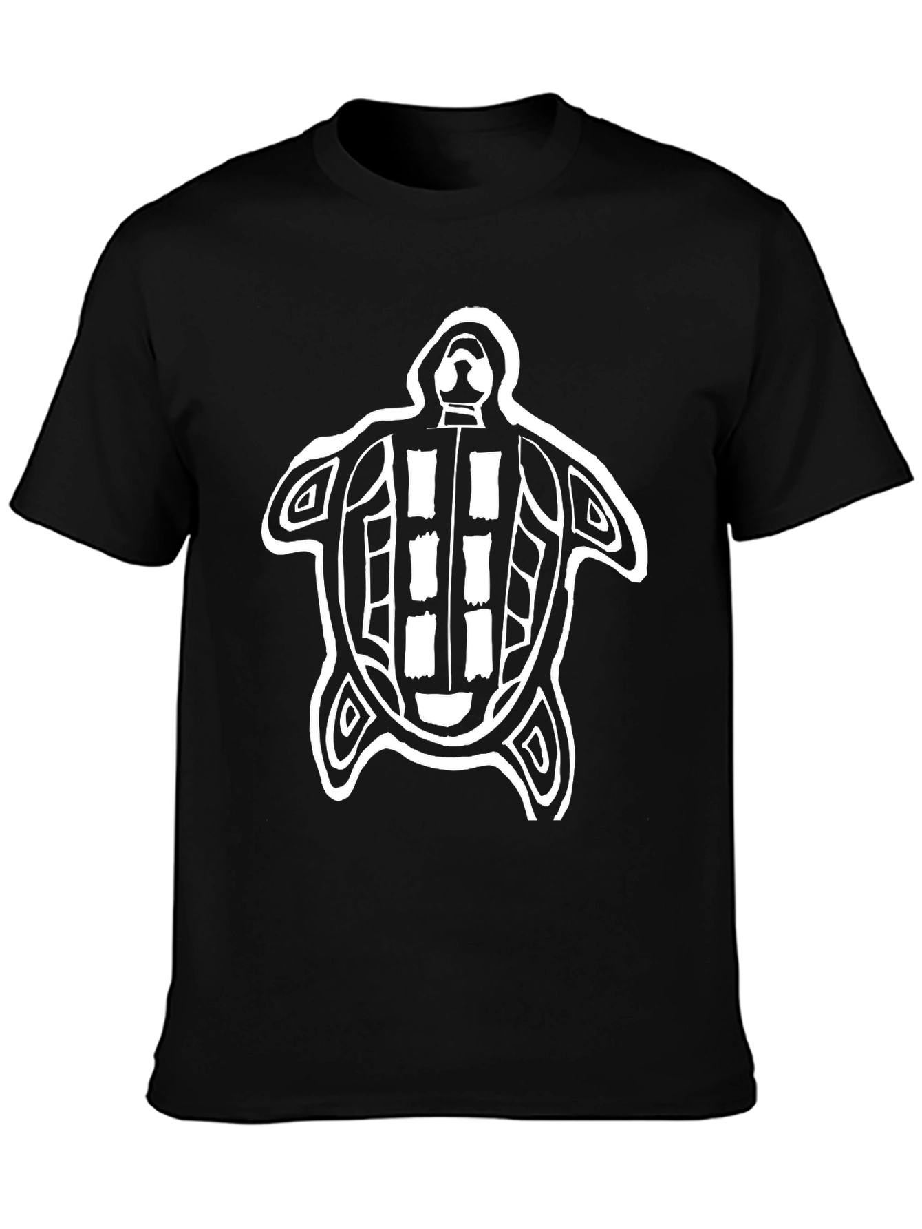 Tribal Turtle Graphic Tee - Black Cotton T-Shirt