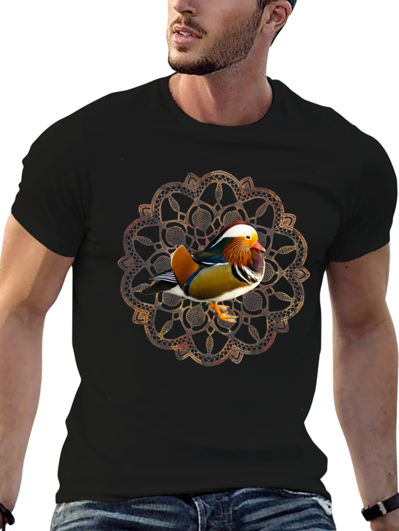 Mandarin Duck Mandala Graphic Tee - Stylish Mens T-Shirt