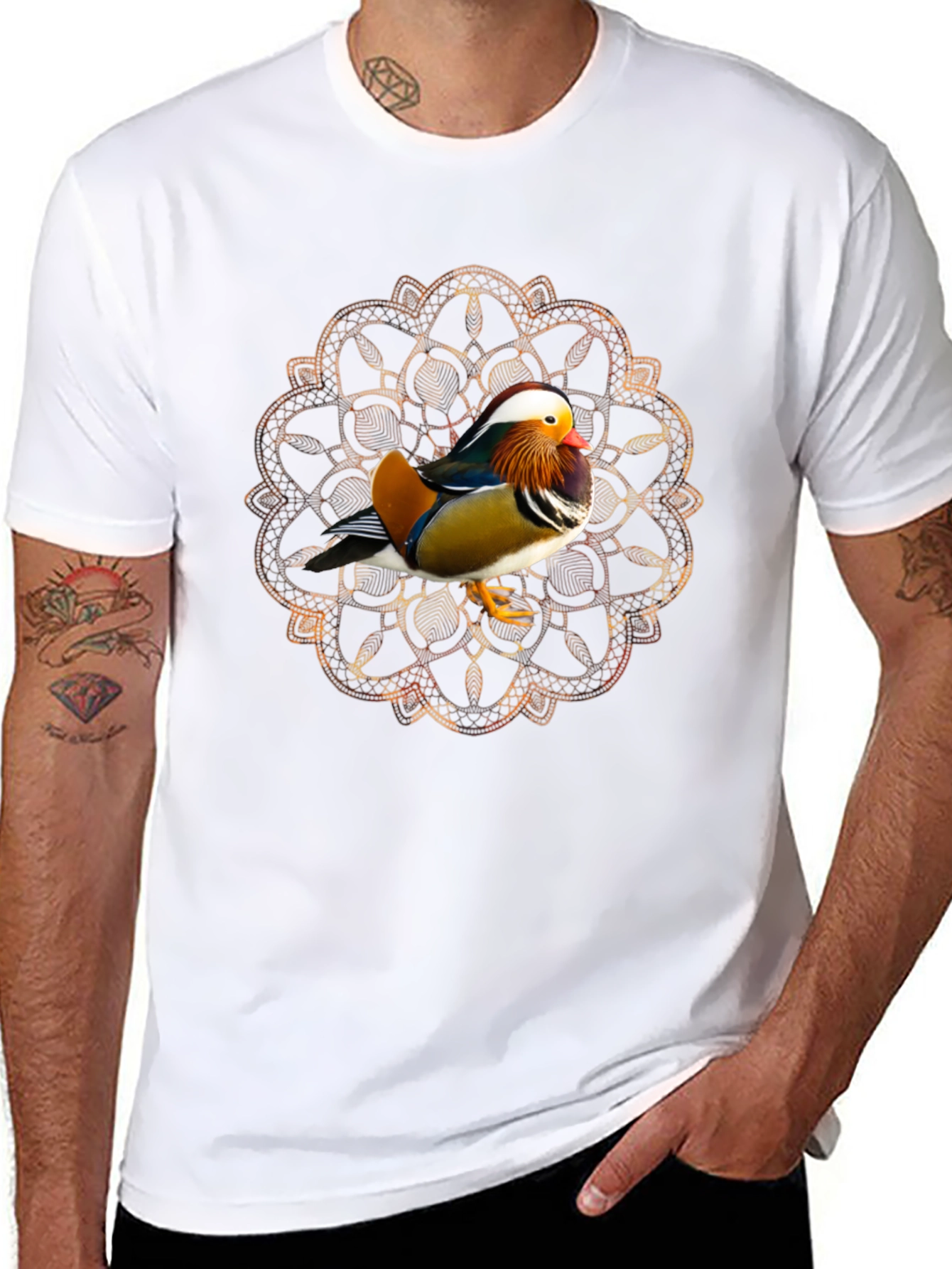 Mandarin Duck Mandala Graphic Tee - Stylish Mens T-Shirt