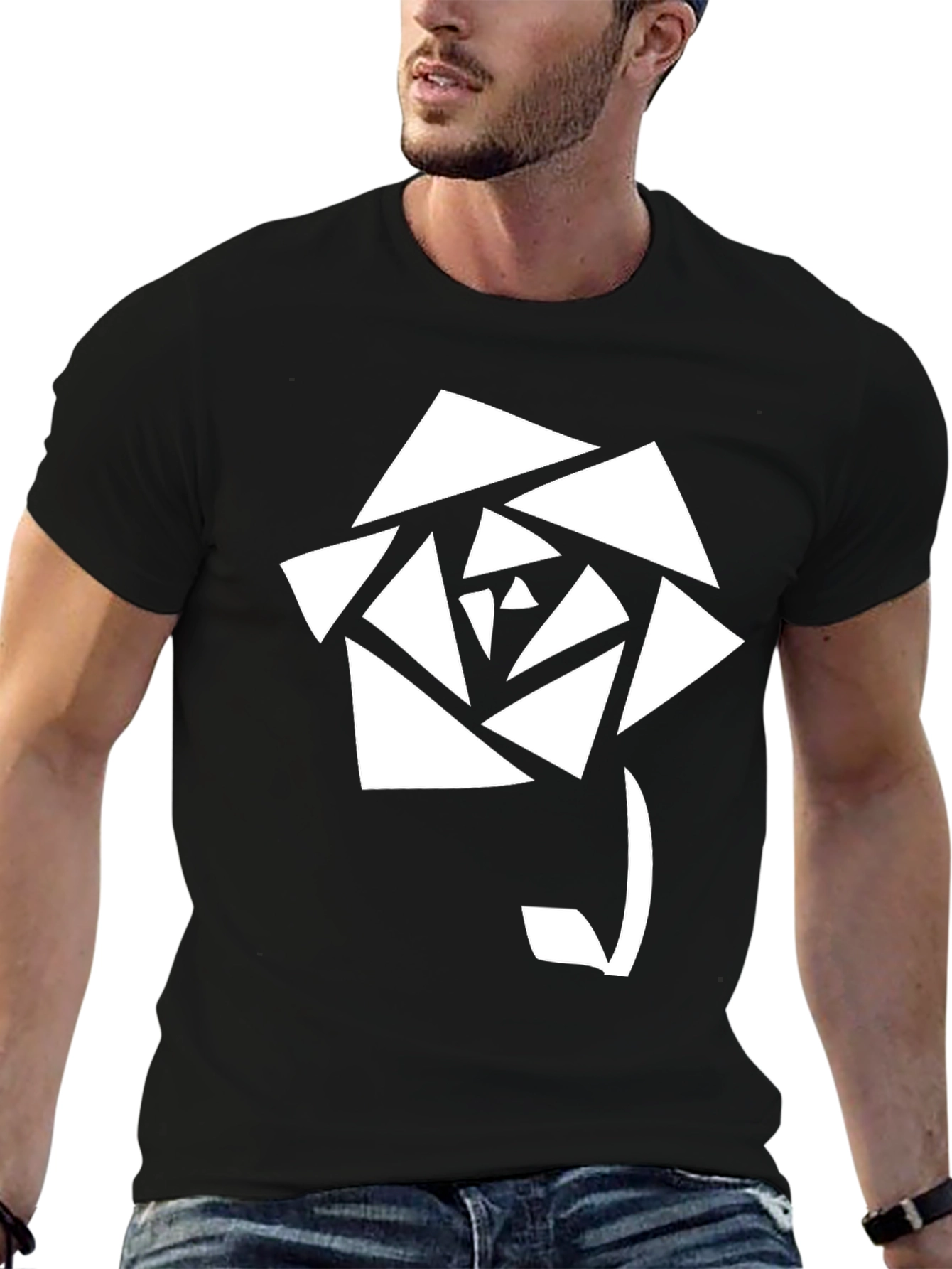 Geometric Rose Graphic T-Shirt - Stylish Black Tee