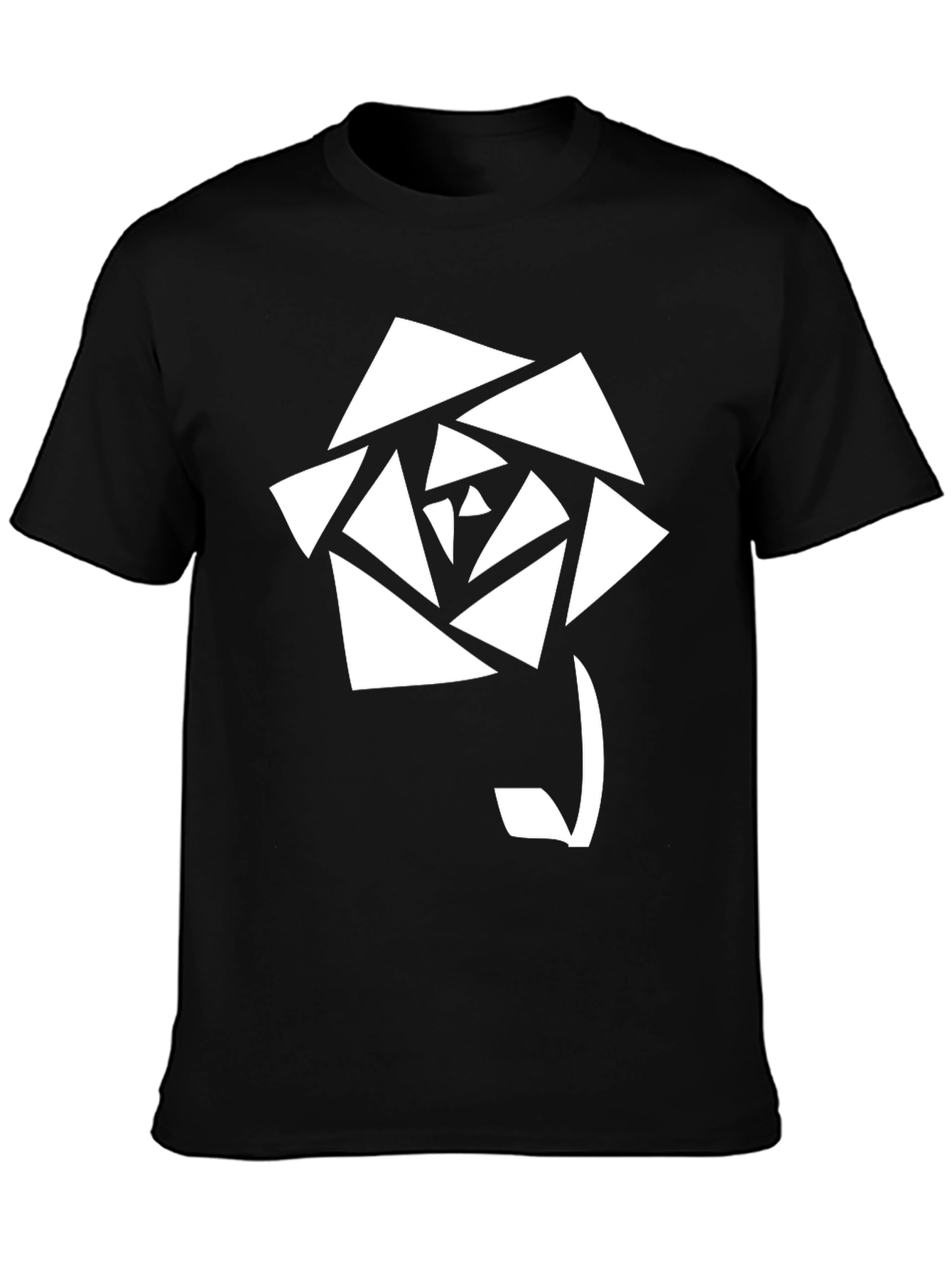 Geometric Rose Graphic T-Shirt - Stylish Black Tee