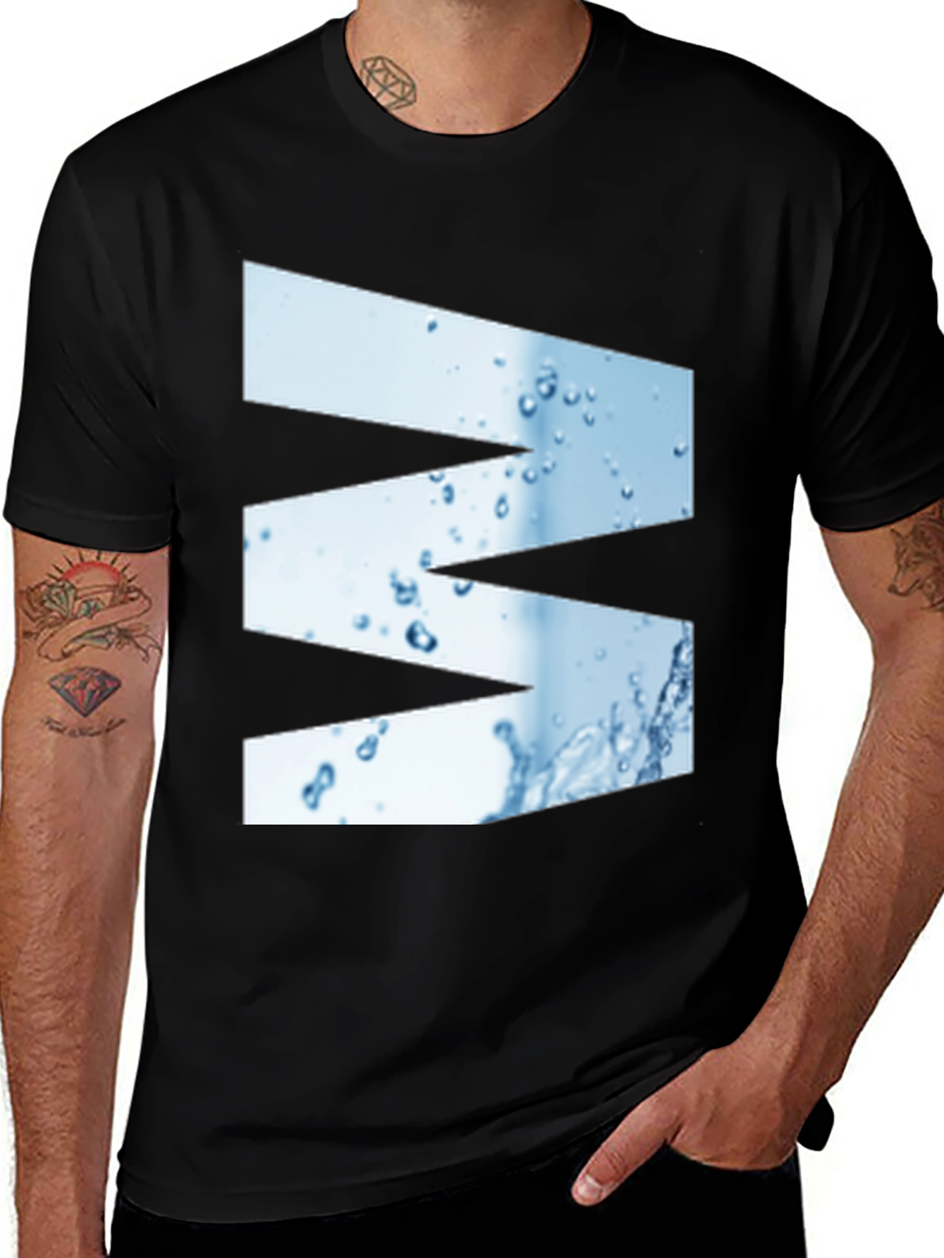Abstract Water Graphic Tee - Modern Black T-Shirt