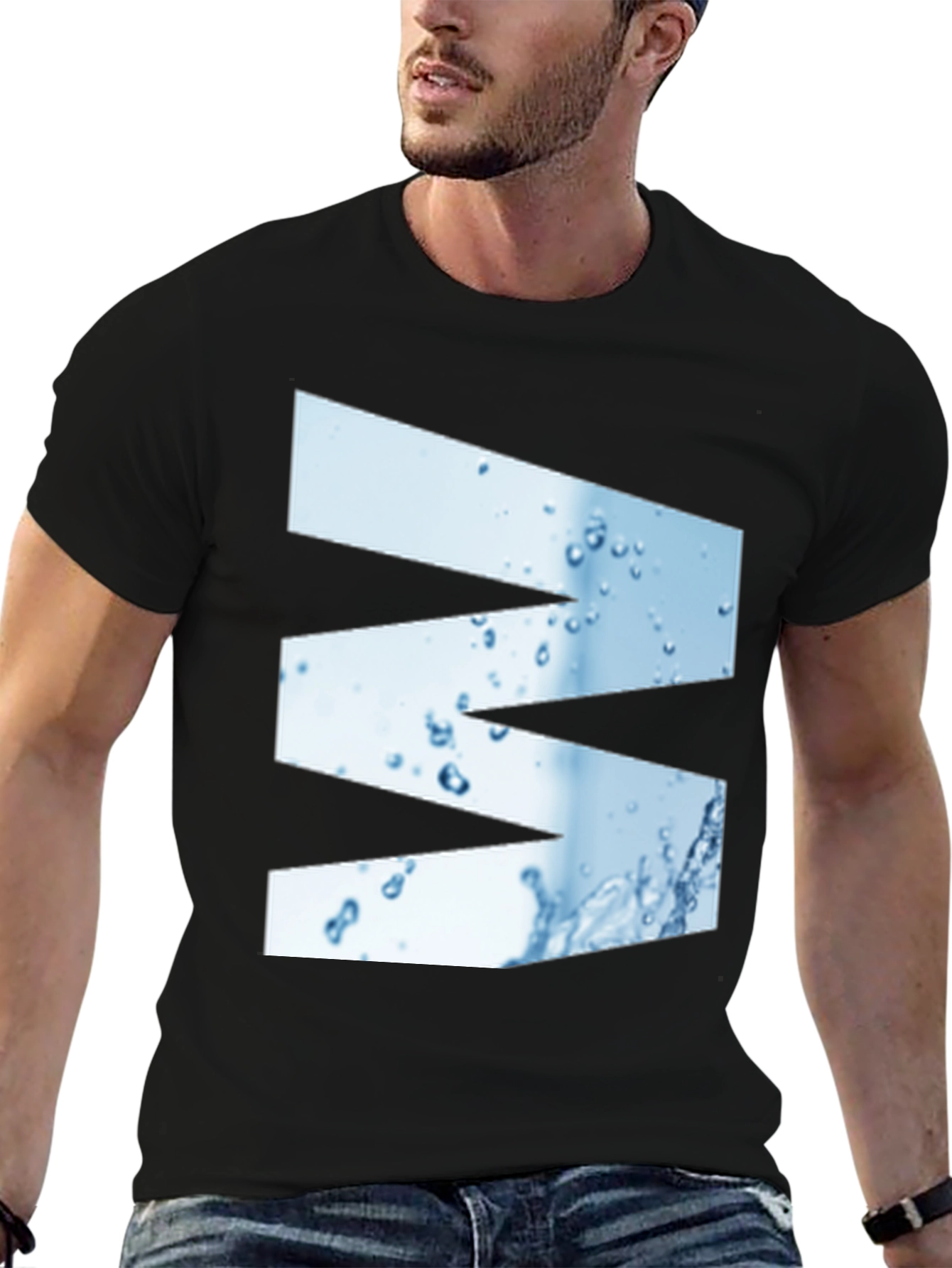 Abstract Water Graphic Tee - Modern Black T-Shirt